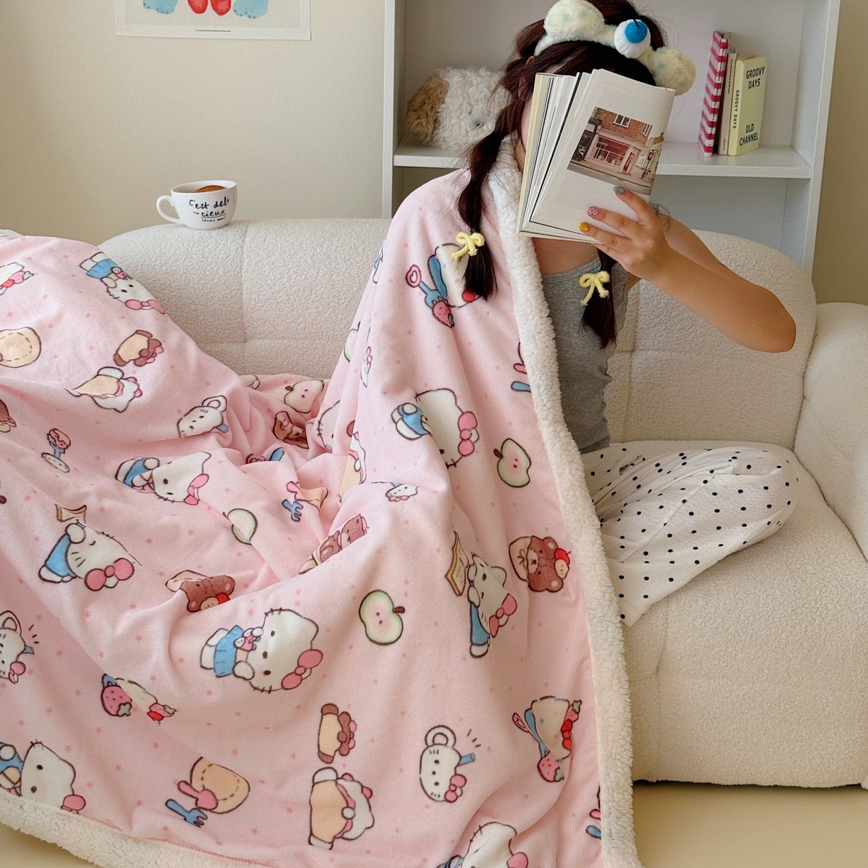 91家纺网 家纺一手货源 找家纺 顾里家纺 2025新款ins韩系少女牛奶羊羔绒盖毯毛毯 猫咪梦想