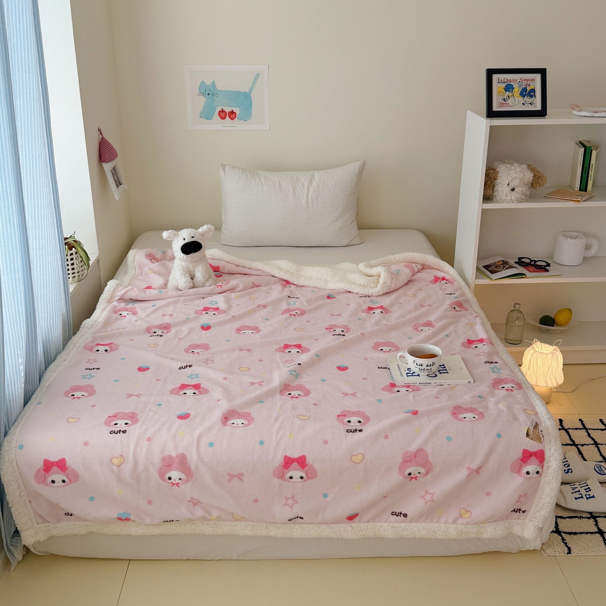 91家纺网 家纺一手货源 找家纺 顾里家纺 2025新款ins韩系少女牛奶羊羔绒盖毯毛毯 可爱兔兔