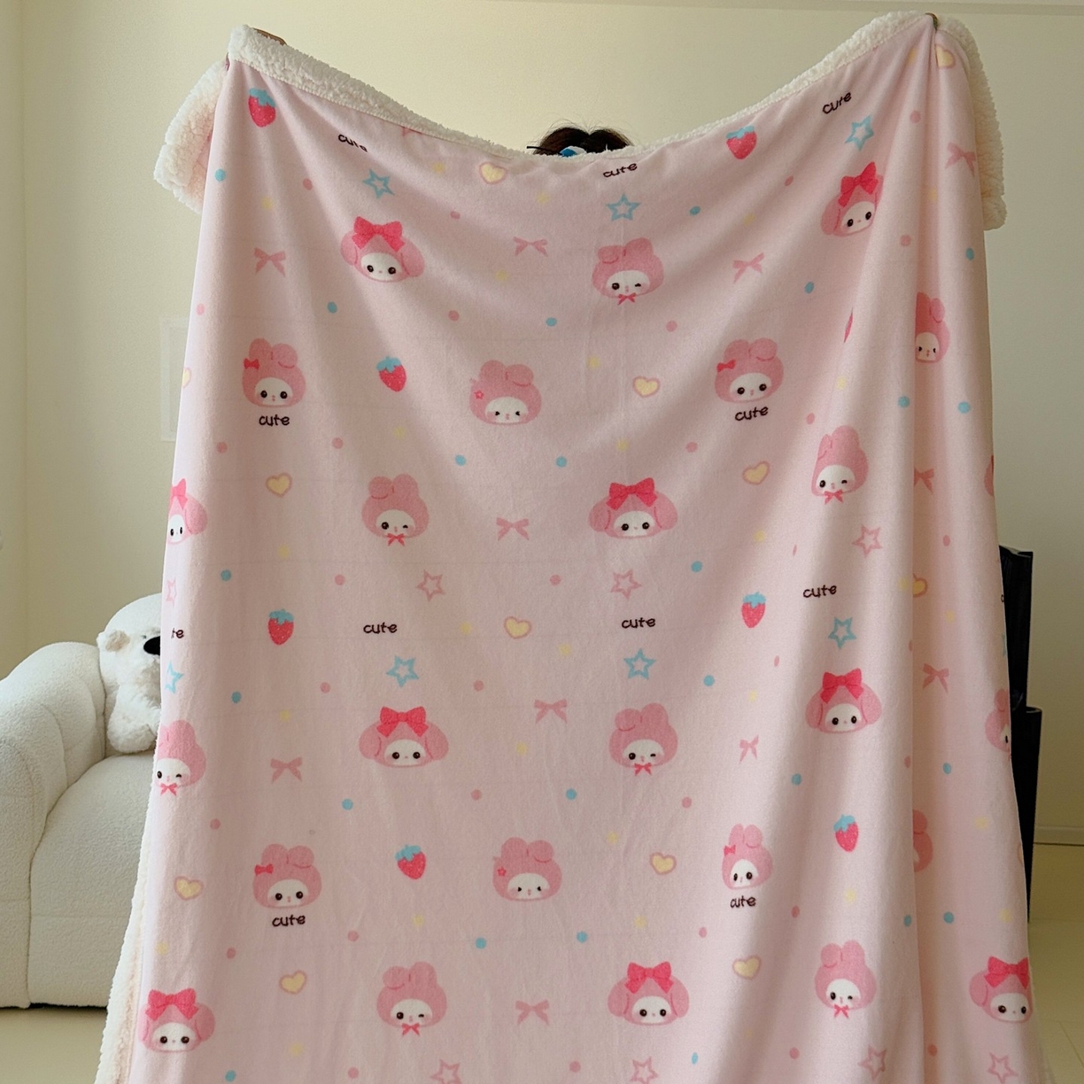 91家纺网 家纺一手货源 找家纺 顾里家纺 2025新款ins韩系少女牛奶羊羔绒盖毯毛毯 可爱兔兔