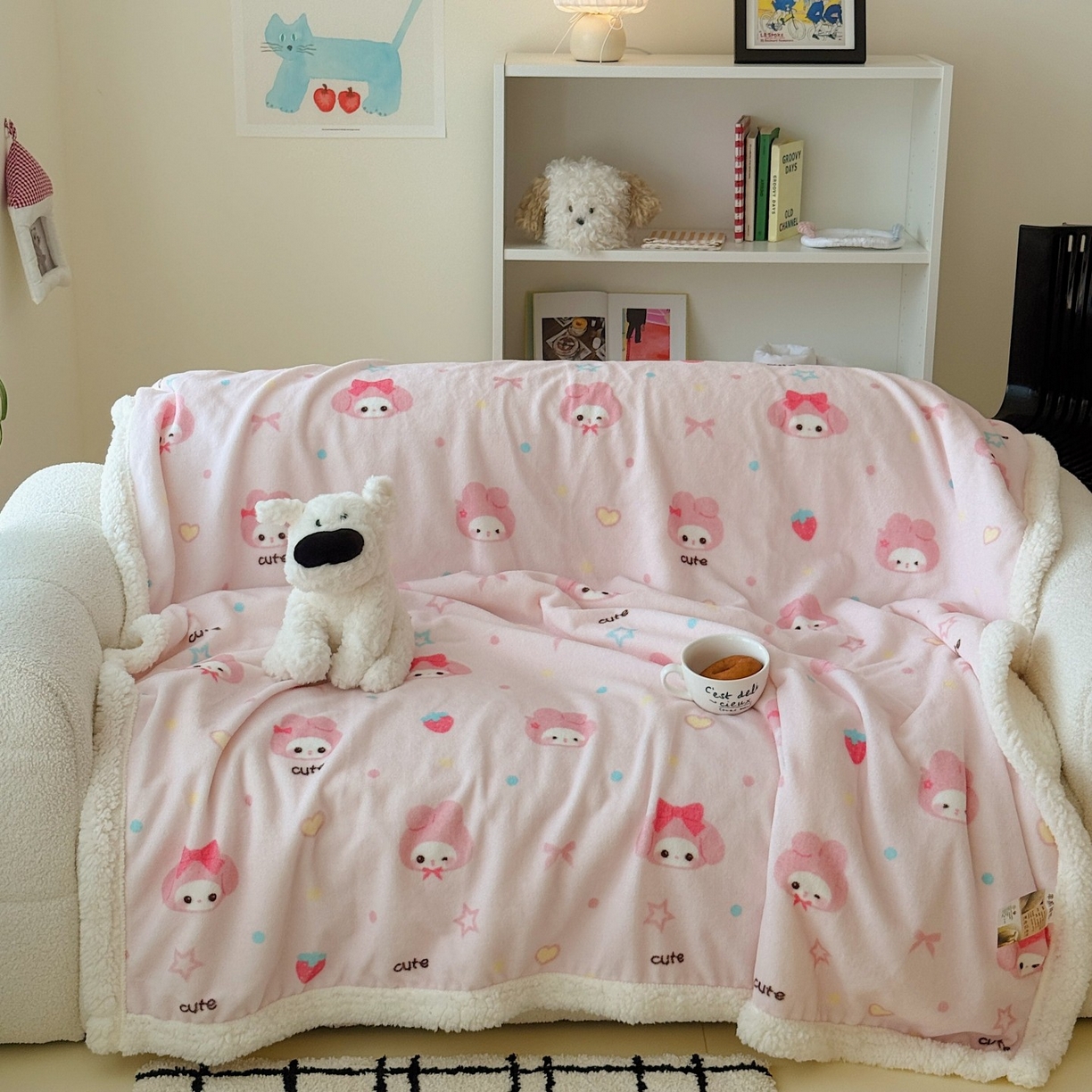 91家纺网 家纺一手货源 找家纺 顾里家纺 2025新款ins韩系少女牛奶羊羔绒盖毯毛毯 可爱兔兔