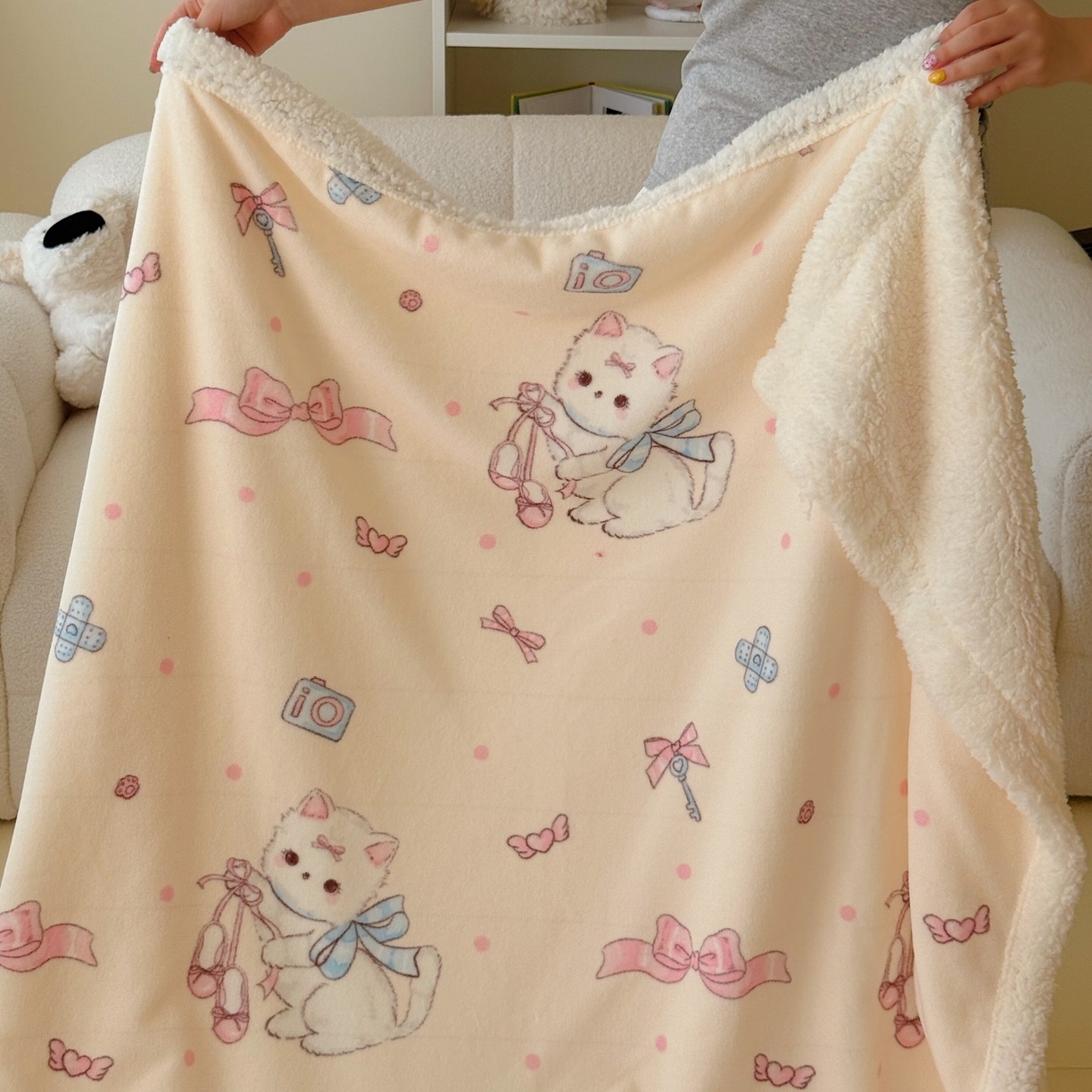 91家纺网 家纺一手货源 找家纺 顾里家纺 2025新款ins韩系少女牛奶羊羔绒盖毯毛毯 洛丽猫咪
