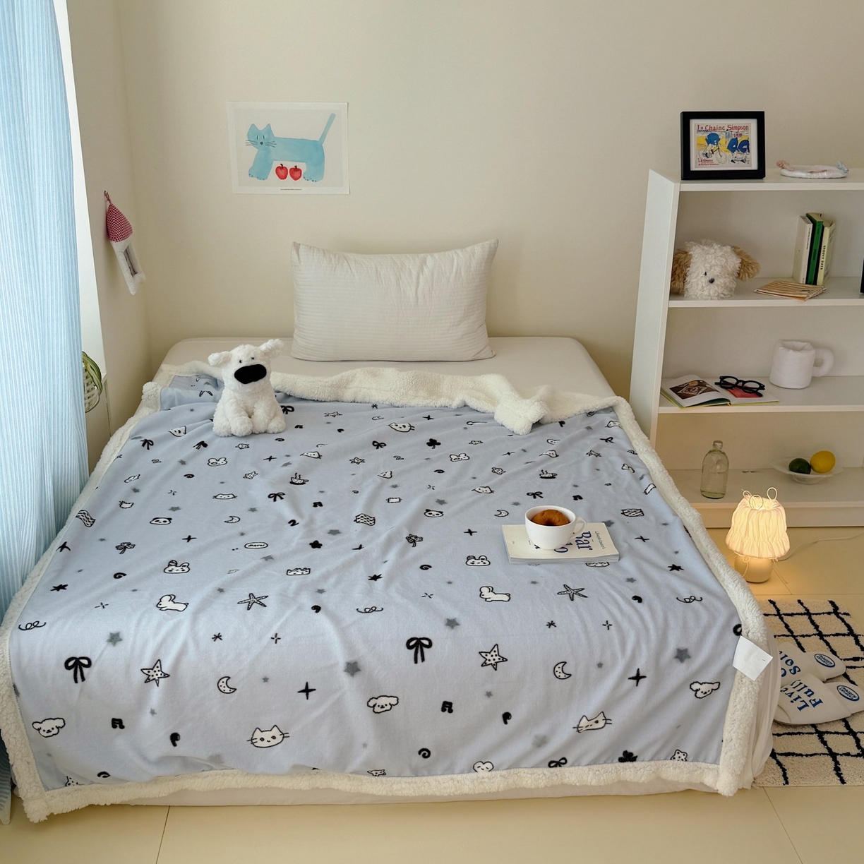 91家纺网 家纺一手货源 找家纺 顾里家纺 2025新款ins韩系少女牛奶羊羔绒盖毯毛毯 线条动物