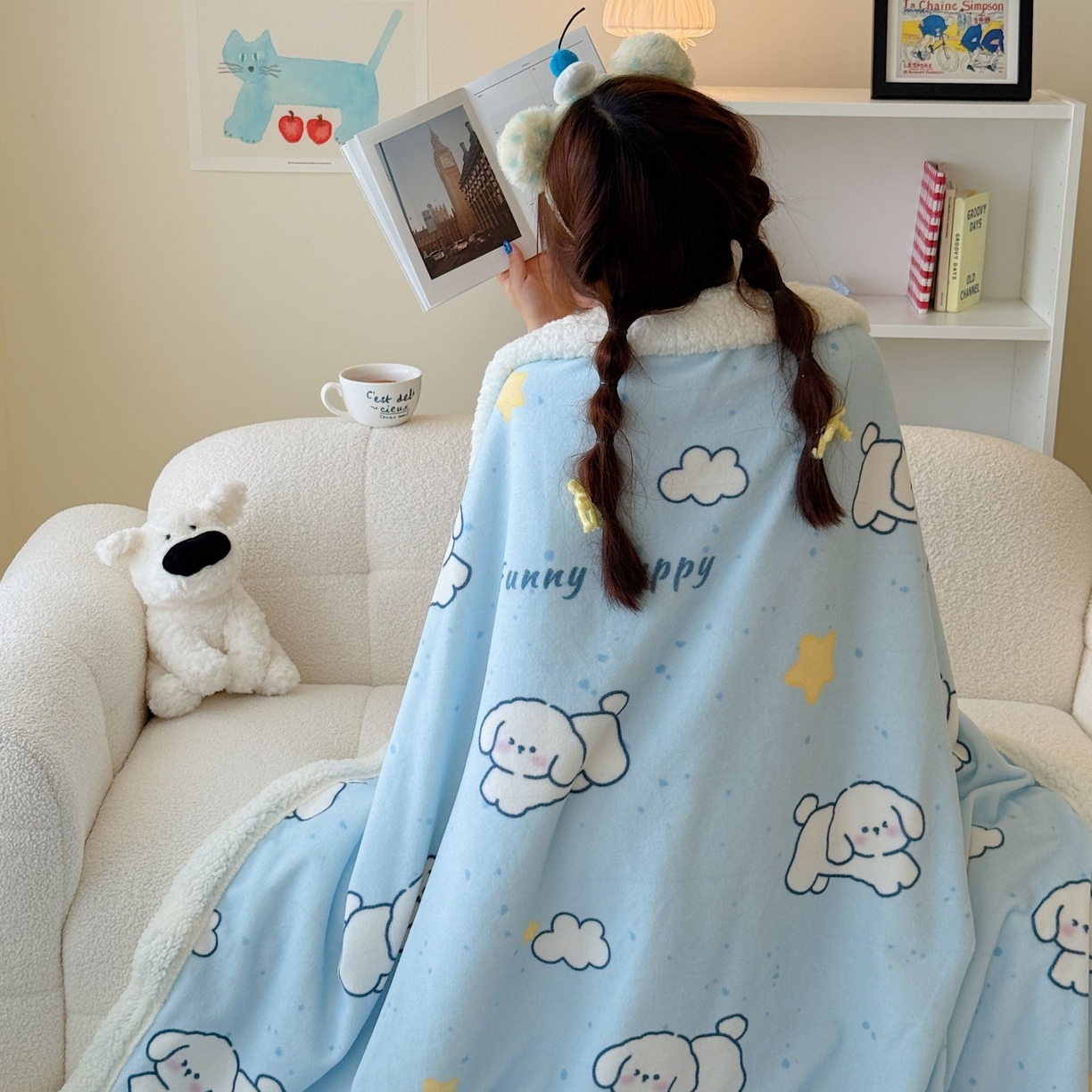 91家纺网 家纺一手货源 找家纺 顾里家纺 2025新款ins韩系少女牛奶羊羔绒盖毯毛毯 云朵小狗