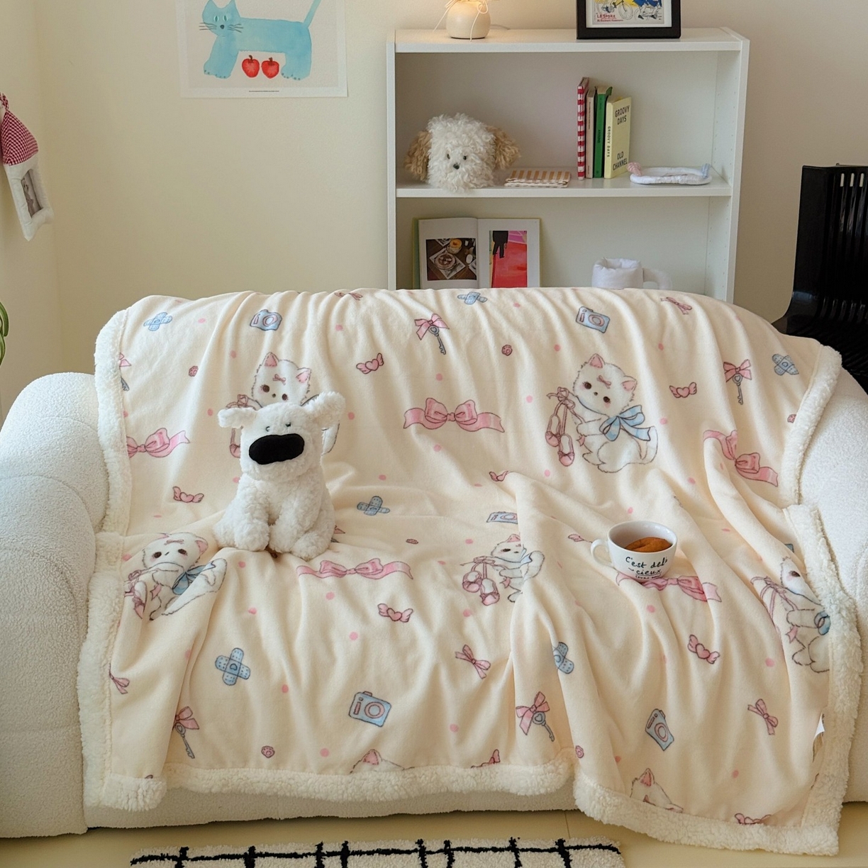 91家纺网 家纺一手货源 找家纺 顾里家纺 2025新款ins韩系少女牛奶羊羔绒盖毯毛毯 洛丽猫咪