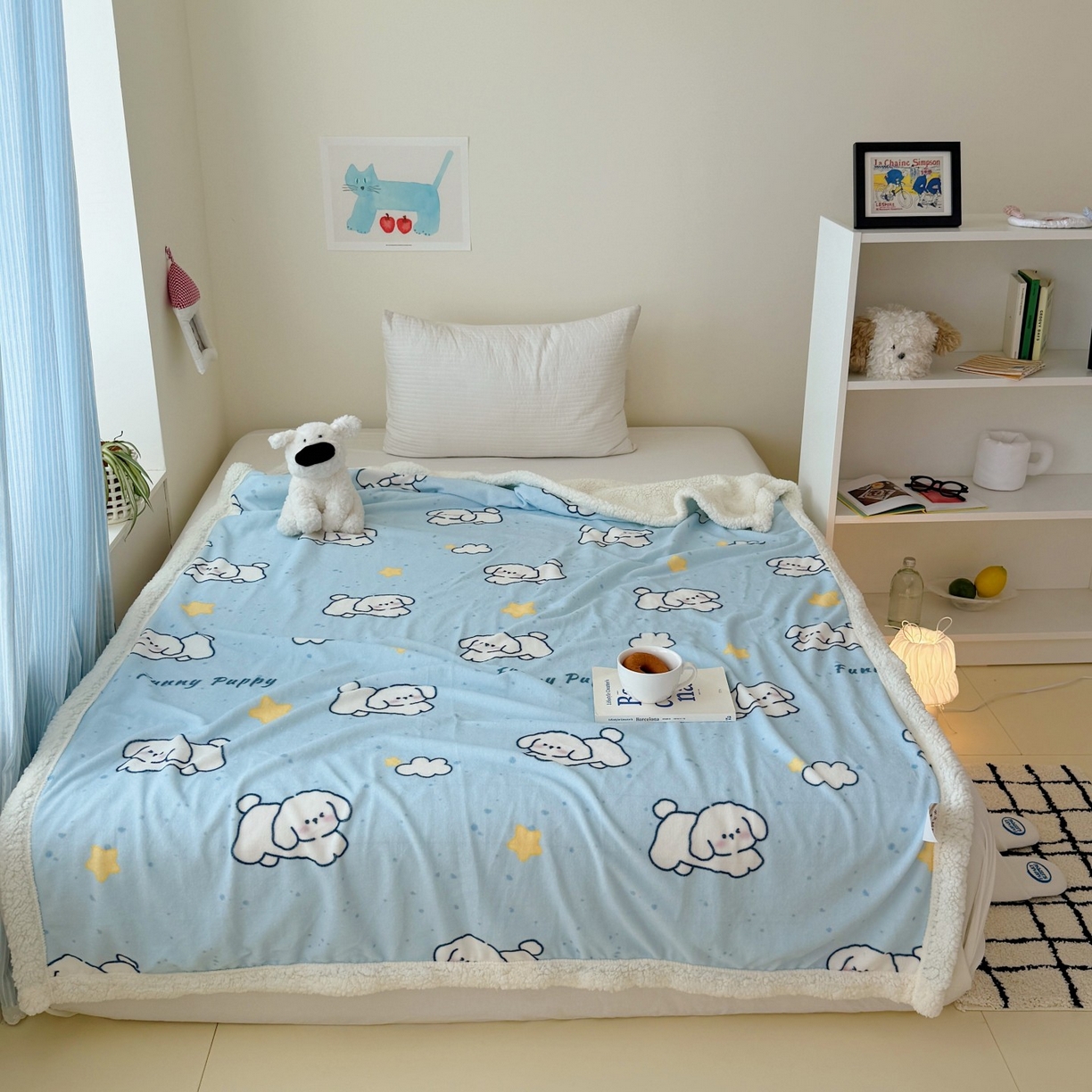 91家纺网 家纺一手货源 找家纺 顾里家纺 2025新款ins韩系少女牛奶羊羔绒盖毯毛毯 云朵小狗