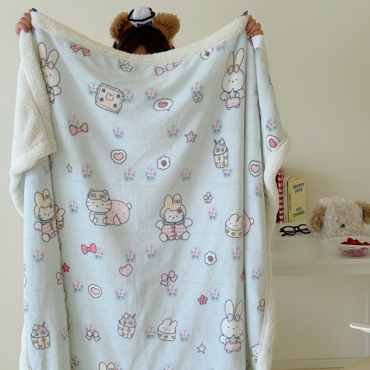 91家纺网 家纺一手货源 找家纺 顾里家纺 2025新款ins韩系少女牛奶羊羔绒盖毯毛毯 碎花甜兔