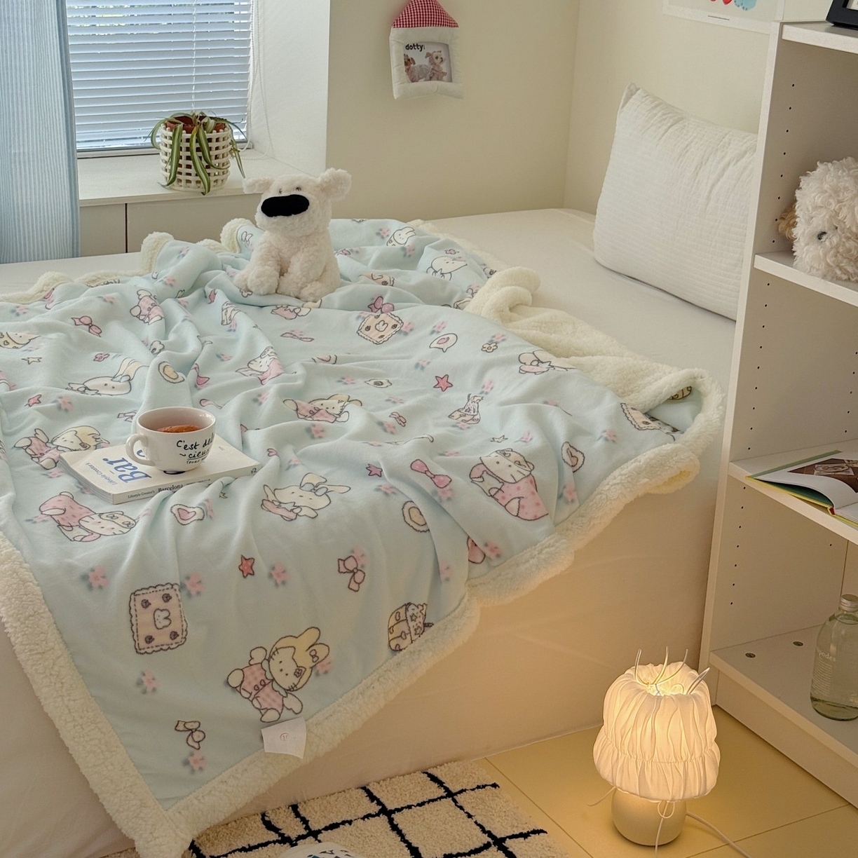 91家纺网 家纺一手货源 找家纺 顾里家纺 2025新款ins韩系少女牛奶羊羔绒盖毯毛毯 碎花甜兔