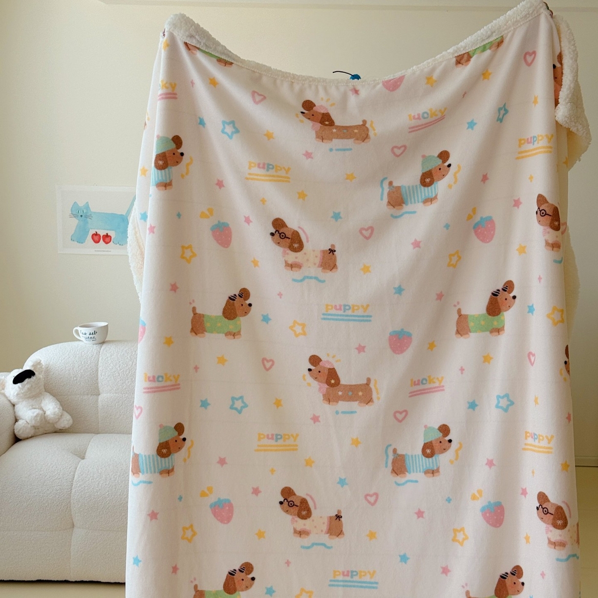 91家纺网 家纺一手货源 找家纺 顾里家纺 2025新款ins韩系少女牛奶羊羔绒盖毯毛毯 腊肠狗好友