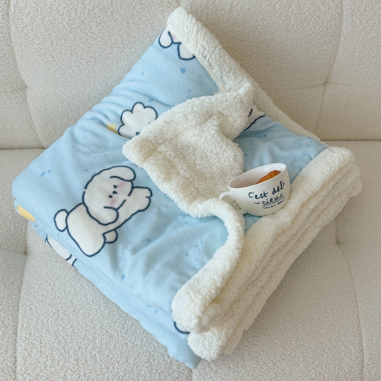 91家纺网 家纺一手货源 找家纺 顾里家纺 2025新款ins韩系少女牛奶羊羔绒盖毯毛毯 云朵小狗