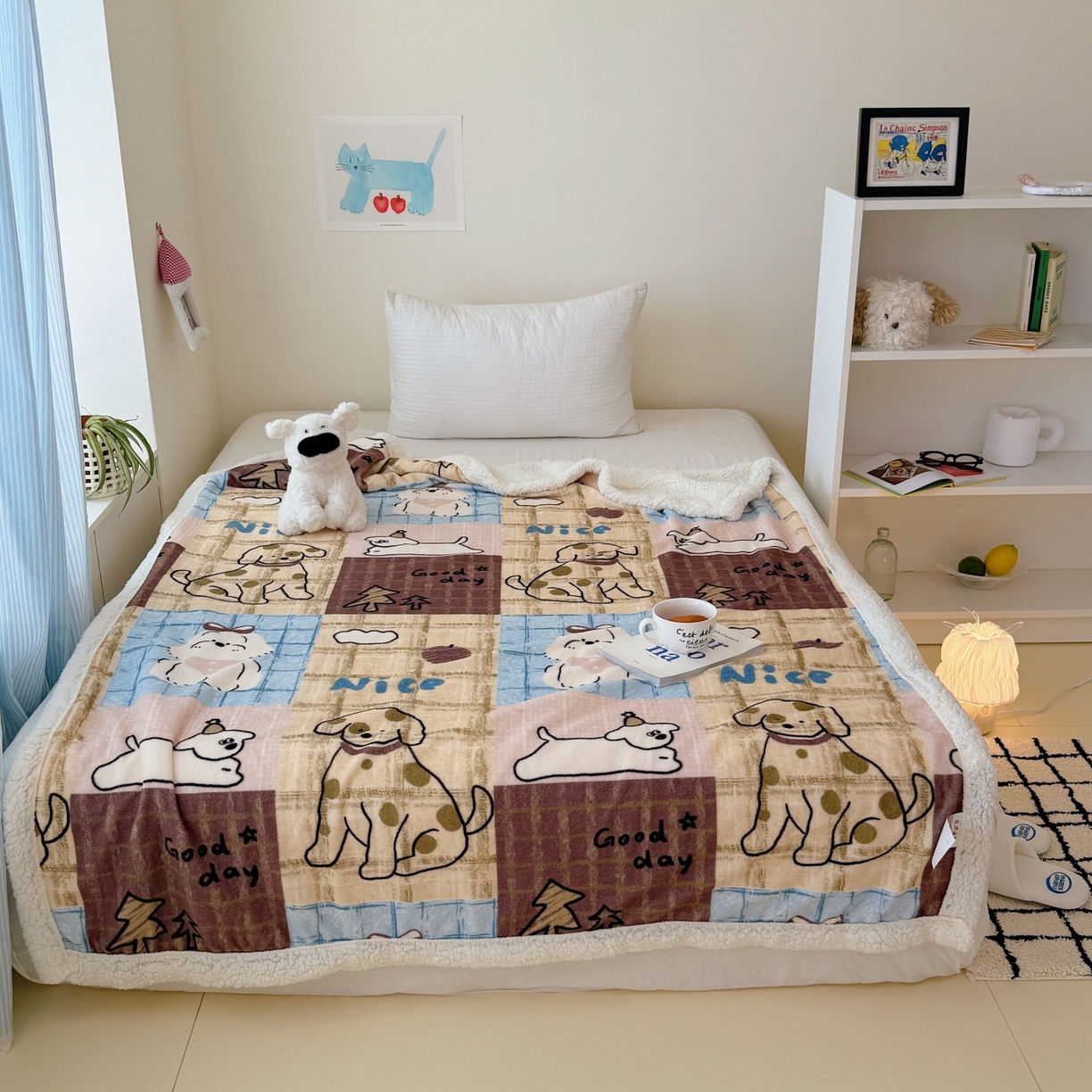 顾里家纺 2025新款ins韩系少女牛奶羊羔绒盖毯毛毯 美式狗仔