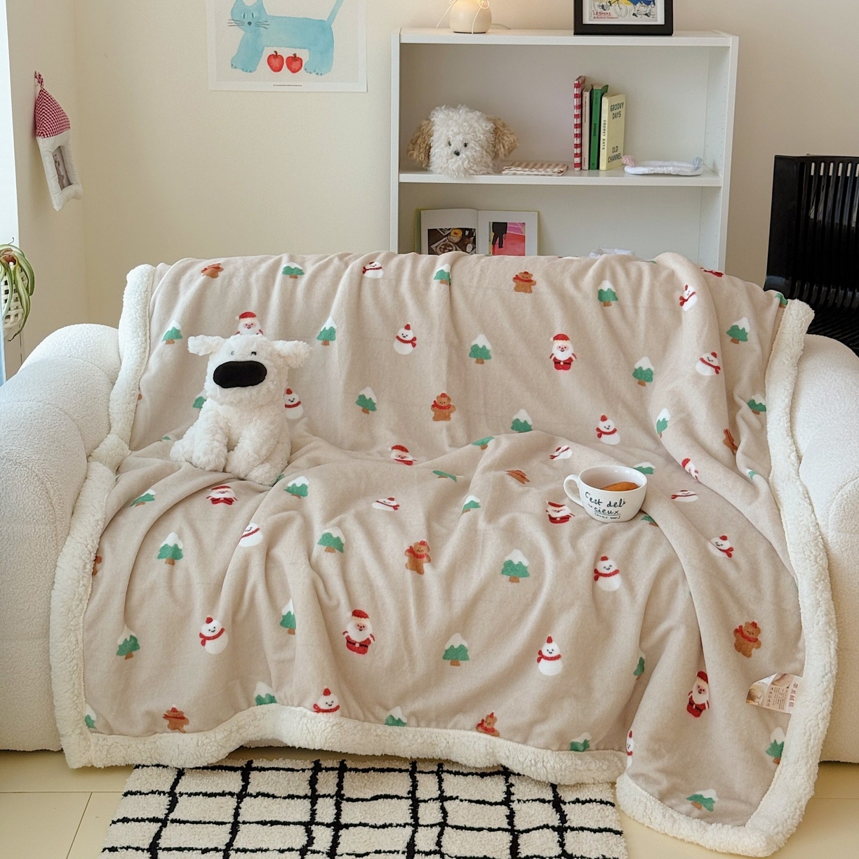 91家纺网 家纺一手货源 找家纺 顾里家纺 2025新款ins韩系少女牛奶羊羔绒盖毯毛毯 圣诞气息