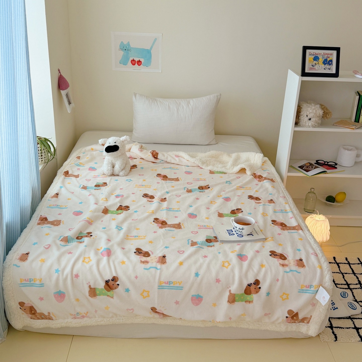 91家纺网 家纺一手货源 找家纺 顾里家纺 2025新款ins韩系少女牛奶羊羔绒盖毯毛毯 腊肠狗好友