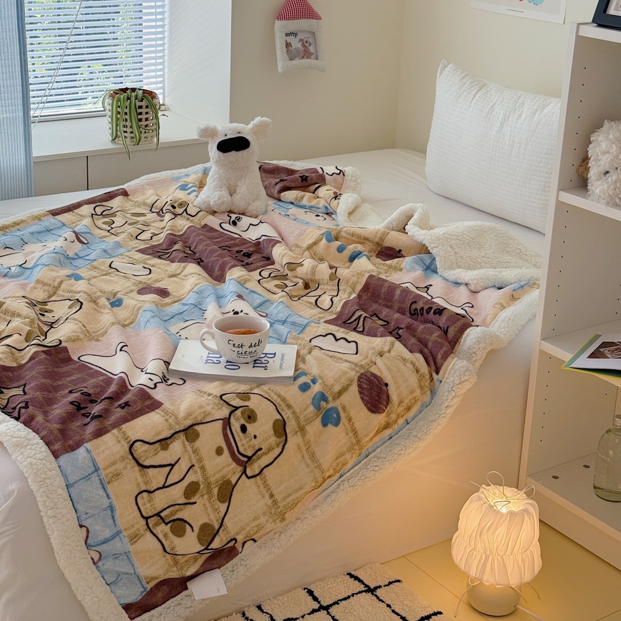 91家纺网 家纺一手货源 找家纺 顾里家纺 2025新款ins韩系少女牛奶羊羔绒盖毯毛毯 美式狗仔