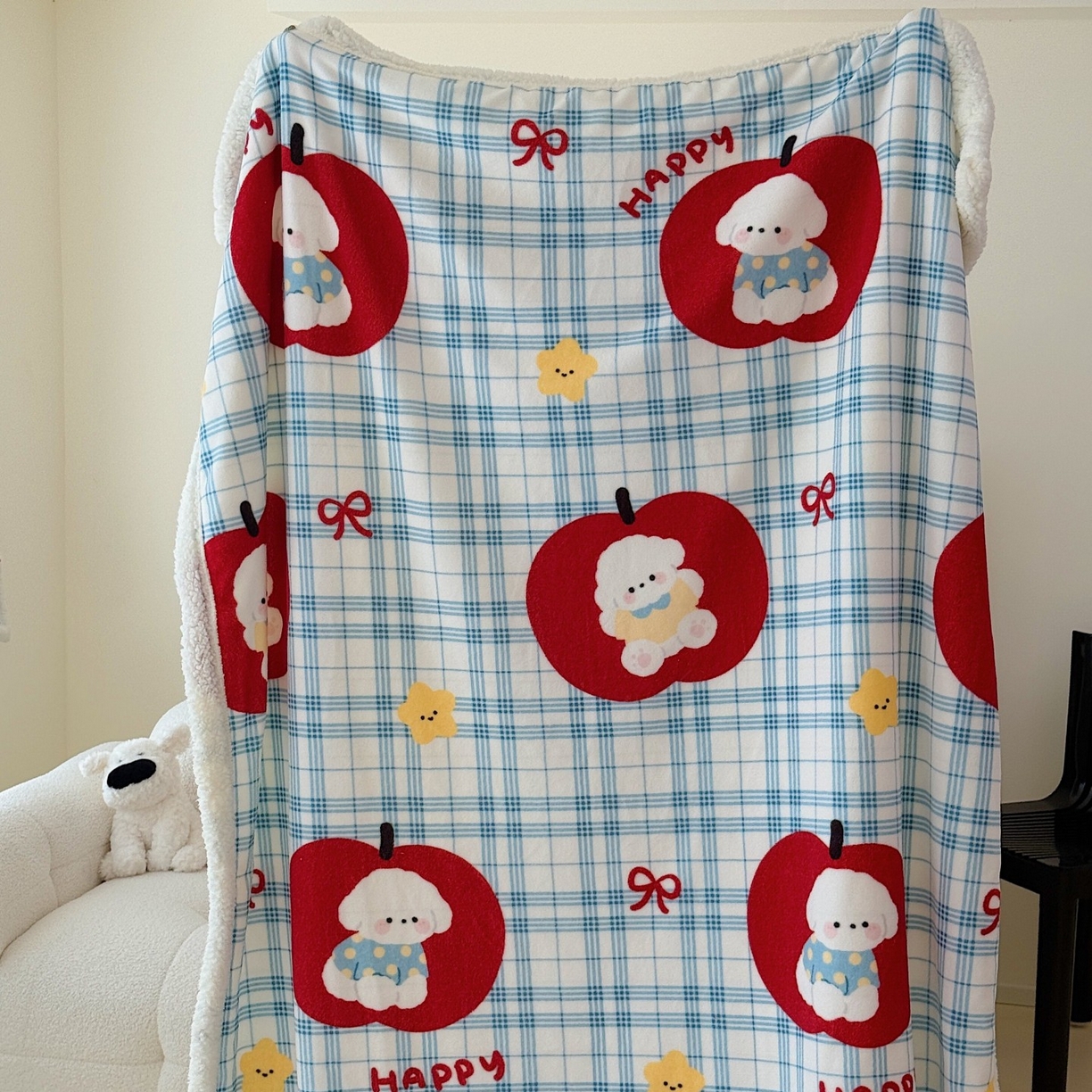 91家纺网 家纺一手货源 找家纺 顾里家纺 2025新款ins韩系少女牛奶羊羔绒盖毯毛毯 苹果狗狗