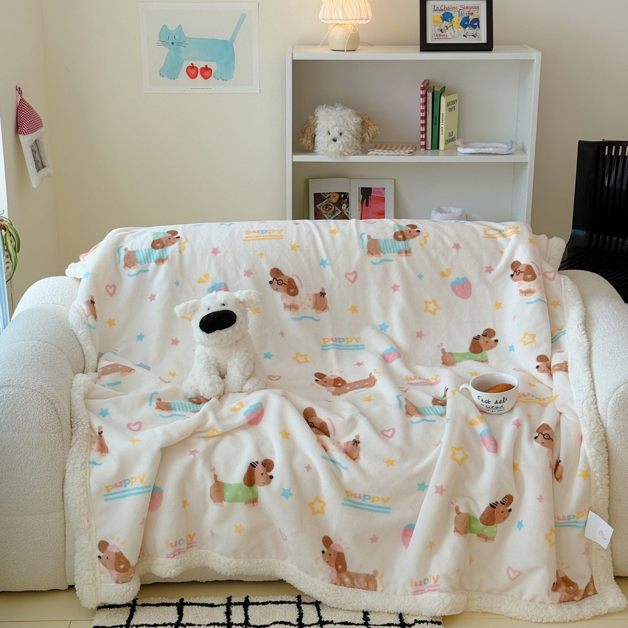 91家纺网 家纺一手货源 找家纺 顾里家纺 2025新款ins韩系少女牛奶羊羔绒盖毯毛毯 腊肠狗好友