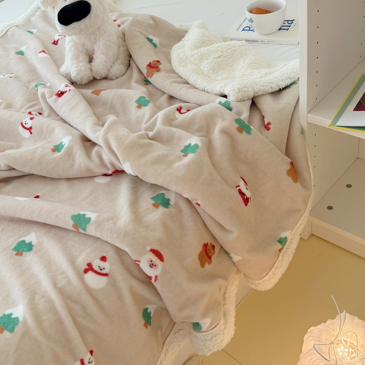 91家纺网 家纺一手货源 找家纺 顾里家纺 2025新款ins韩系少女牛奶羊羔绒盖毯毛毯 圣诞气息