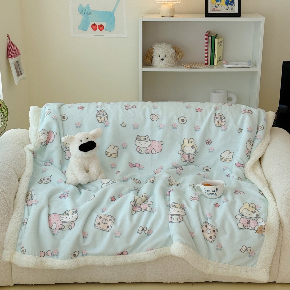 91家纺网 家纺一手货源 找家纺 顾里家纺 2025新款ins韩系少女牛奶羊羔绒盖毯毛毯 碎花甜兔