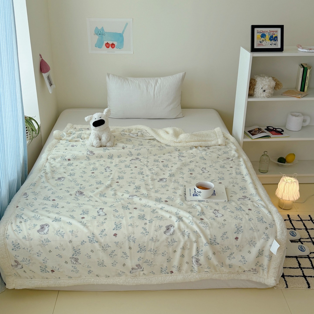 91家纺网 家纺一手货源 找家纺 顾里家纺 2025新款ins韩系少女牛奶羊羔绒盖毯毛毯 碎花兔兔