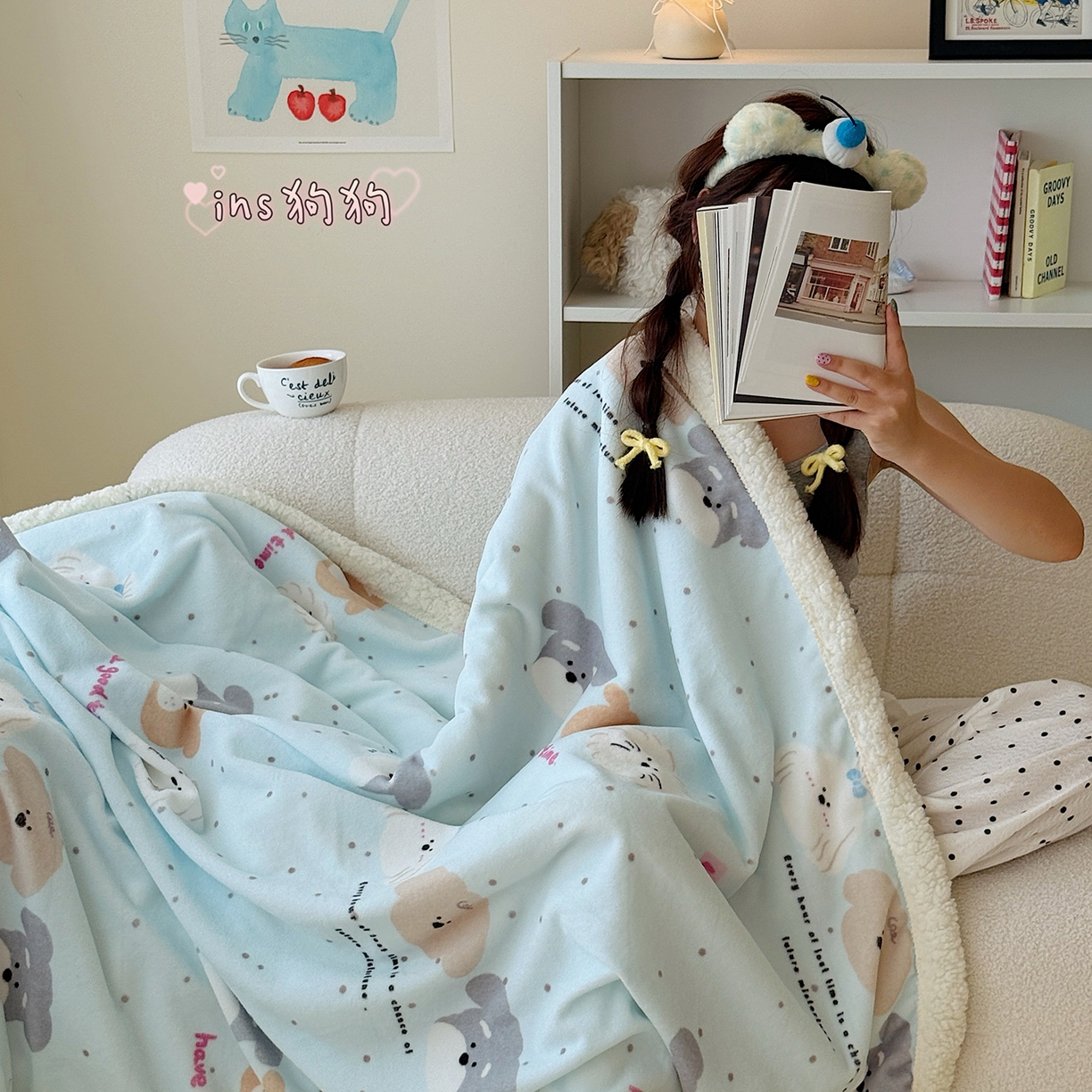 顾里家纺 2025新款ins韩系少女牛奶羊羔绒盖毯毛毯 ins狗狗
