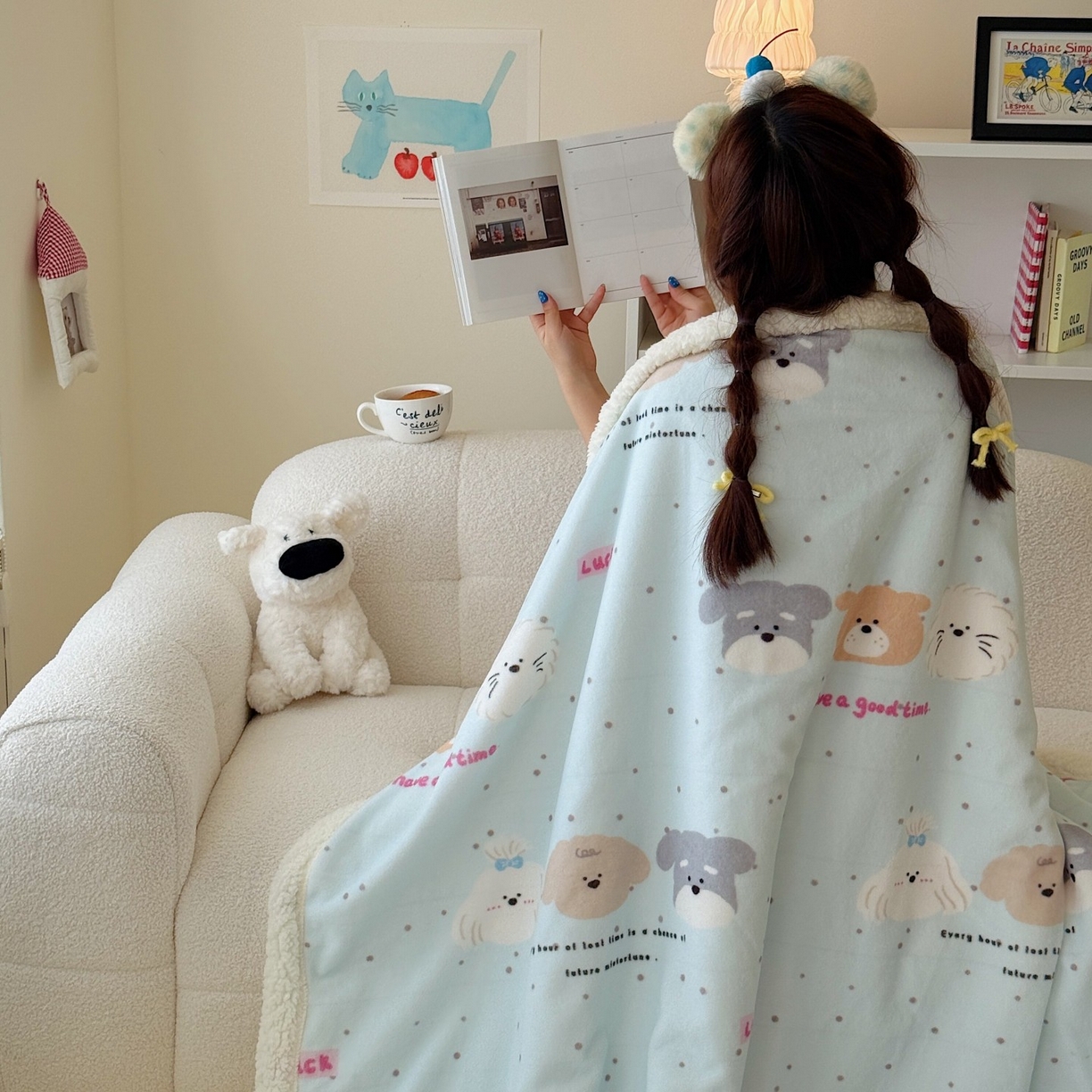 91家纺网 家纺一手货源 找家纺 顾里家纺 2025新款ins韩系少女牛奶羊羔绒盖毯毛毯 ins狗狗