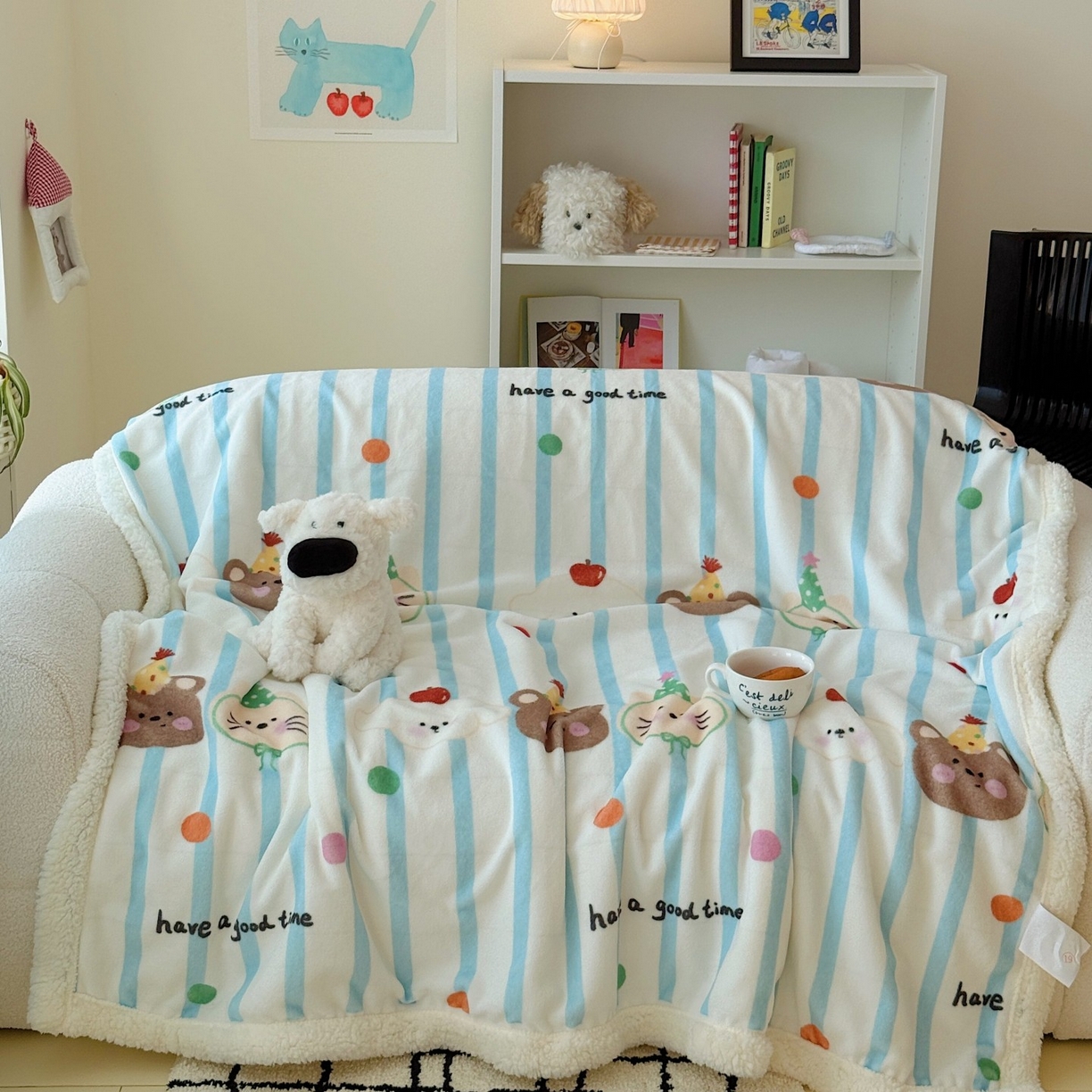 91家纺网 家纺一手货源 找家纺 顾里家纺 2025新款ins韩系少女牛奶羊羔绒盖毯毛毯 ins小动物