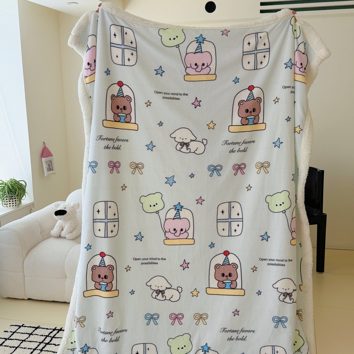 91家纺网 家纺一手货源 找家纺 顾里家纺 2025新款ins韩系少女牛奶羊羔绒盖毯毛毯 漫画小熊