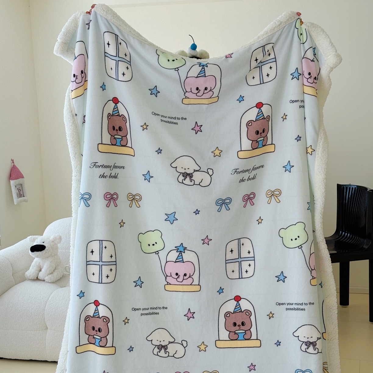 91家纺网 家纺一手货源 找家纺 顾里家纺 2025新款ins韩系少女牛奶羊羔绒盖毯毛毯 漫画小熊