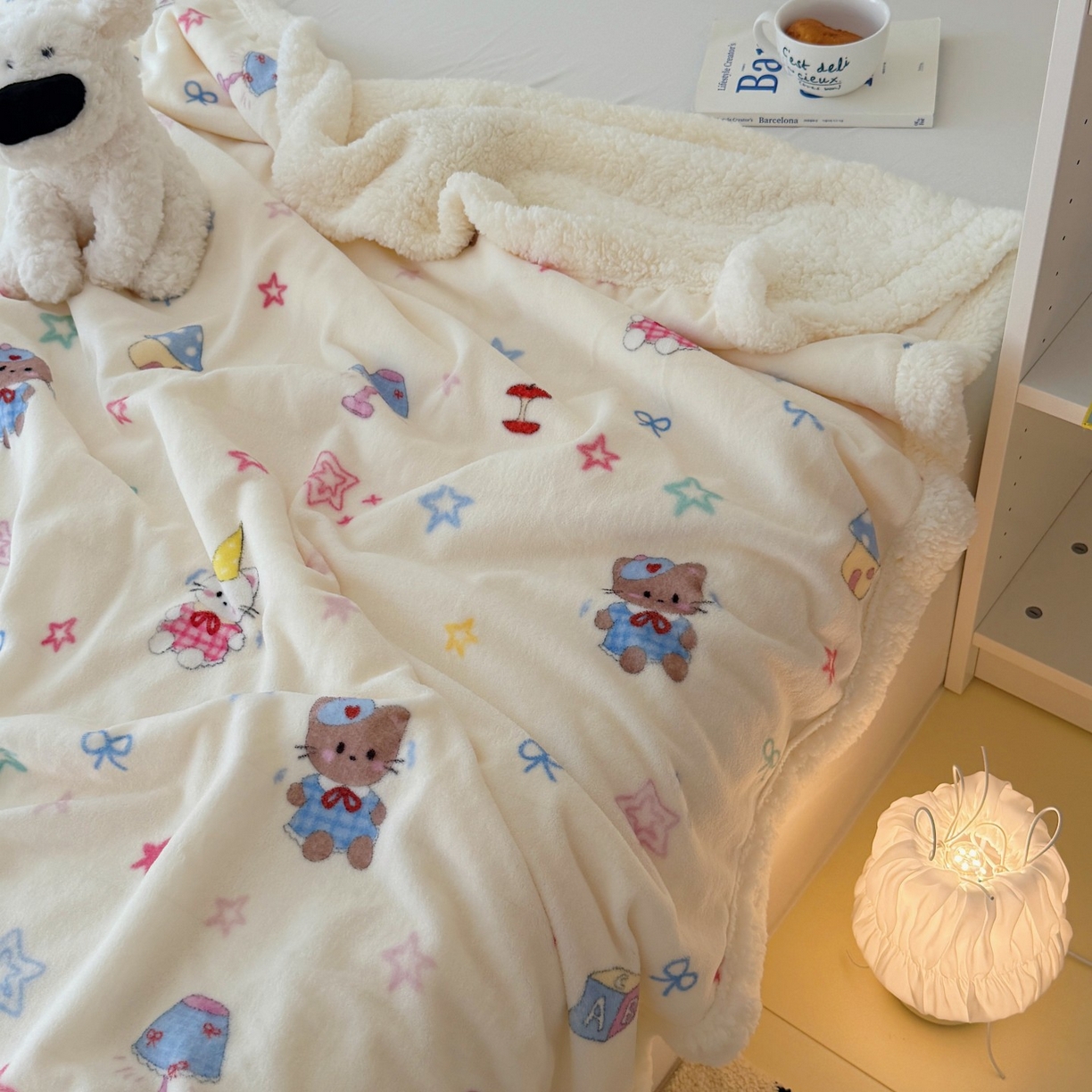 91家纺网 家纺一手货源 找家纺 顾里家纺 2025新款ins韩系少女牛奶羊羔绒盖毯毛毯 画板猫咪