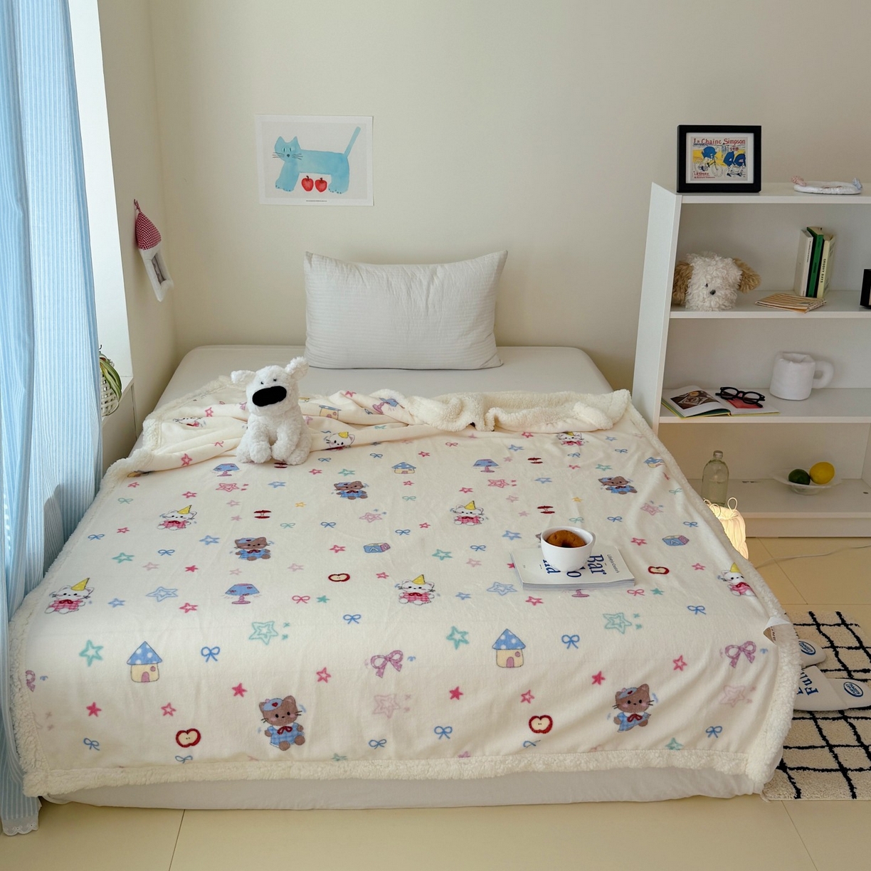 91家纺网 家纺一手货源 找家纺 顾里家纺 2025新款ins韩系少女牛奶羊羔绒盖毯毛毯 画板猫咪