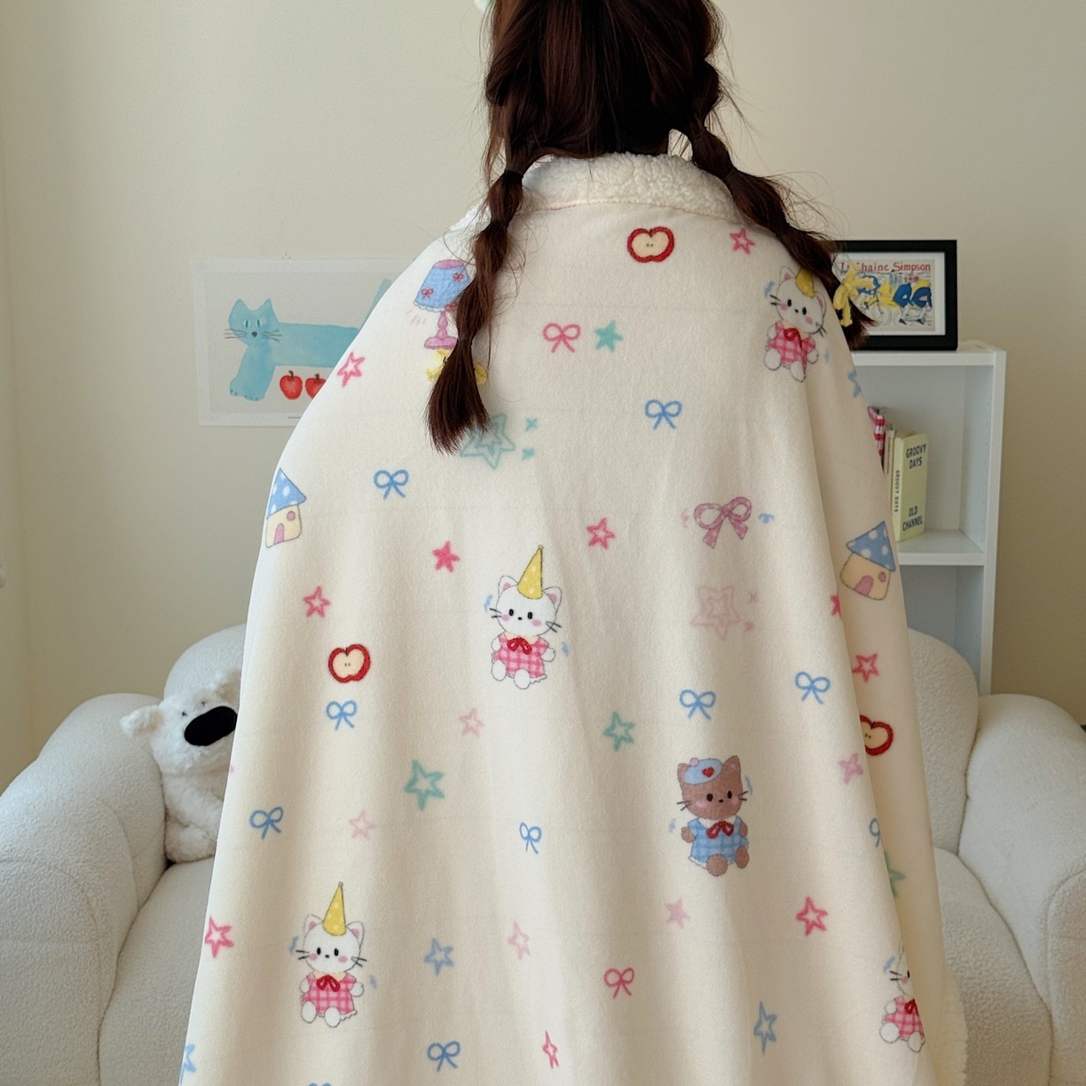 91家纺网 家纺一手货源 找家纺 顾里家纺 2025新款ins韩系少女牛奶羊羔绒盖毯毛毯 画板猫咪