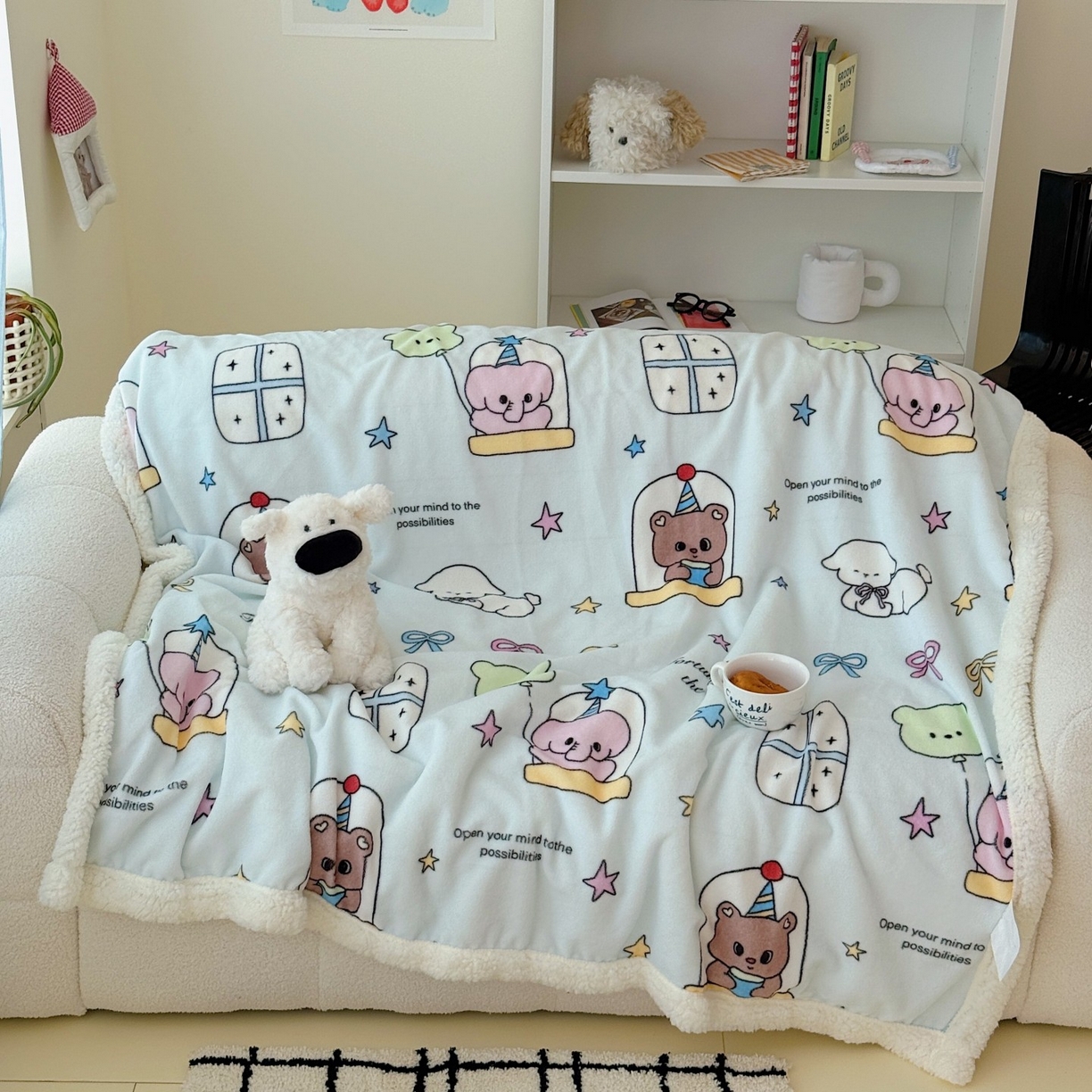 91家纺网 家纺一手货源 找家纺 顾里家纺 2025新款ins韩系少女牛奶羊羔绒盖毯毛毯 漫画小熊