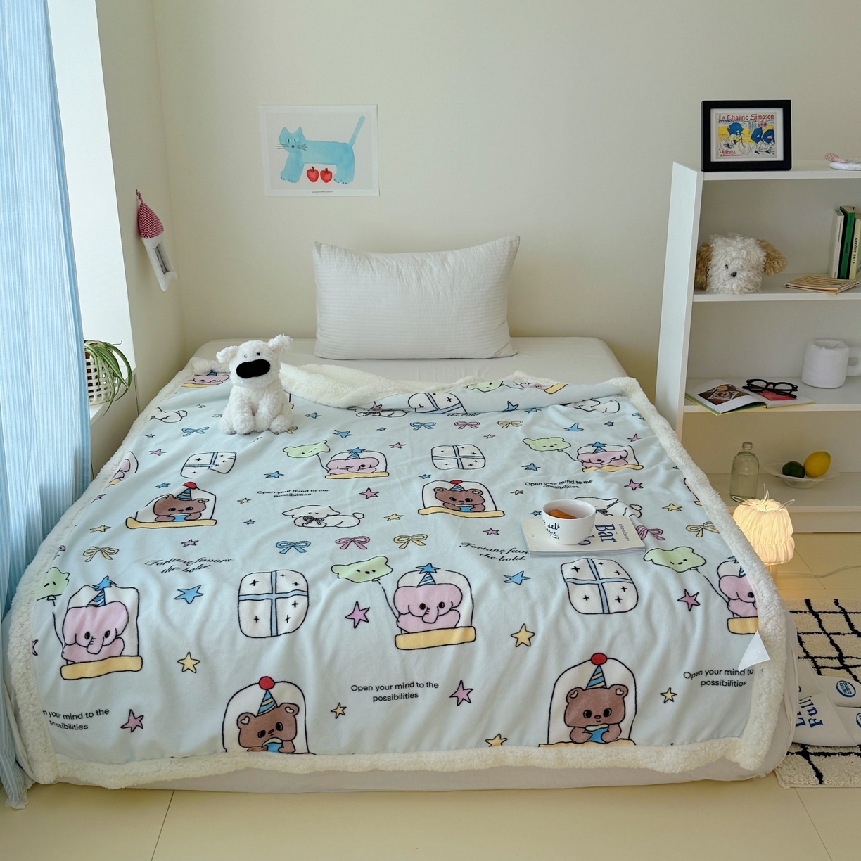 91家纺网 家纺一手货源 找家纺 顾里家纺 2025新款ins韩系少女牛奶羊羔绒盖毯毛毯 漫画小熊