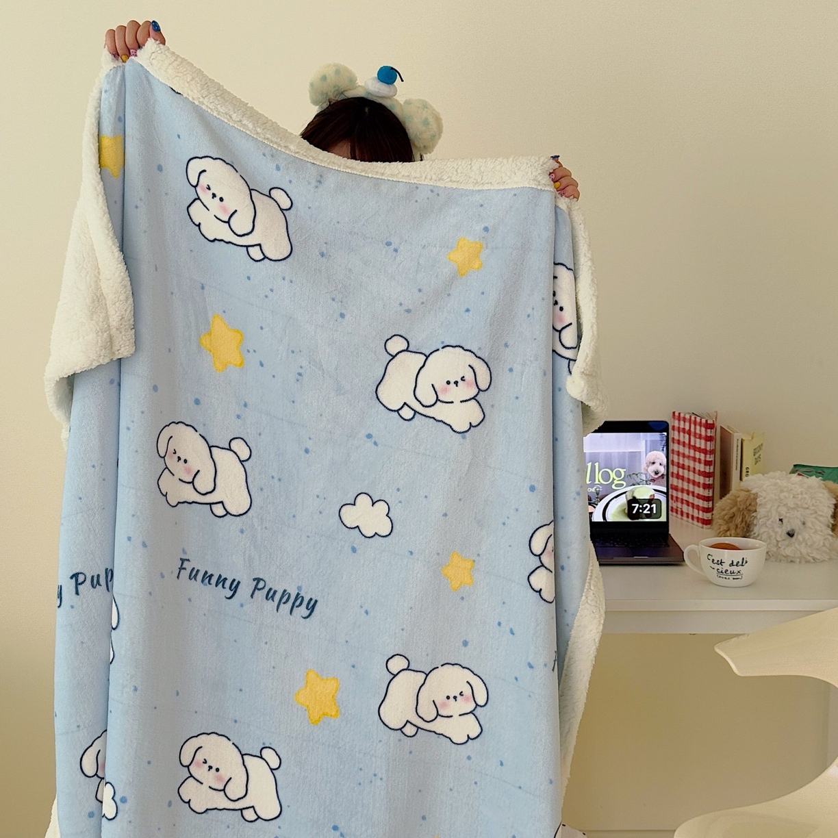 91家纺网 家纺一手货源 找家纺 顾里家纺 2025新款ins韩系少女牛奶羊羔绒盖毯毛毯 云朵小狗