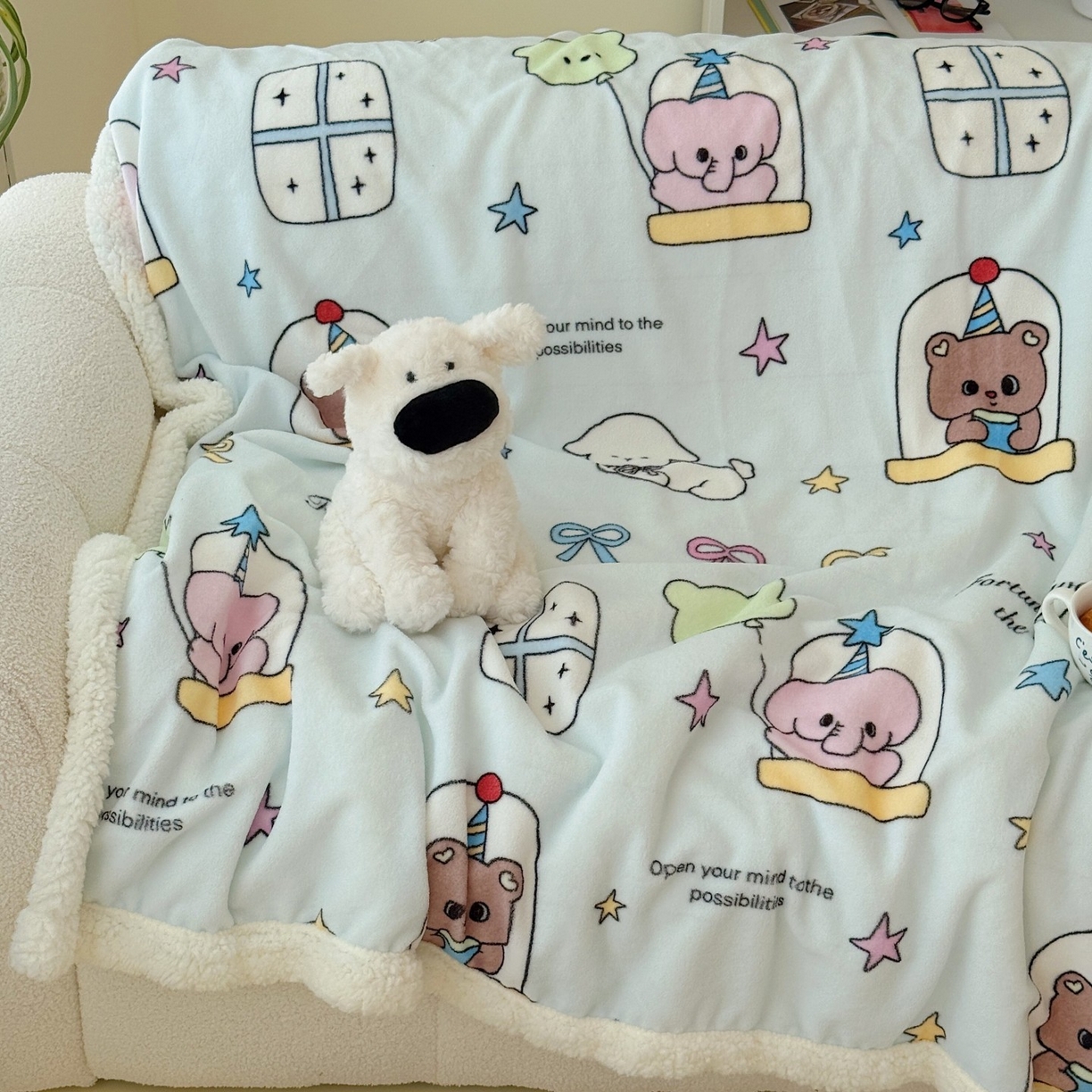 91家纺网 家纺一手货源 找家纺 顾里家纺 2025新款ins韩系少女牛奶羊羔绒盖毯毛毯 漫画小熊