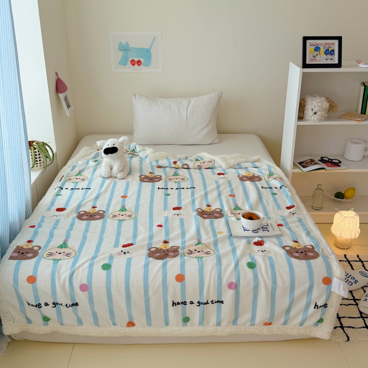 91家纺网 家纺一手货源 找家纺 顾里家纺 2025新款ins韩系少女牛奶羊羔绒盖毯毛毯 ins小动物