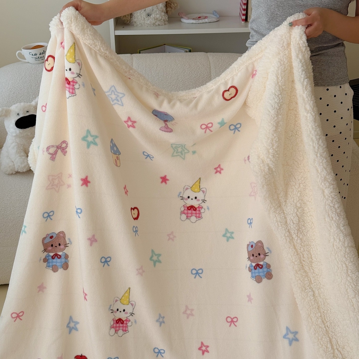 91家纺网 家纺一手货源 找家纺 顾里家纺 2025新款ins韩系少女牛奶羊羔绒盖毯毛毯 画板猫咪