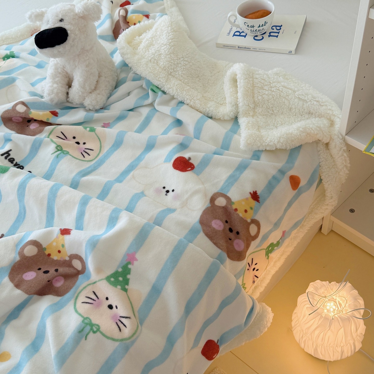 91家纺网 家纺一手货源 找家纺 顾里家纺 2025新款ins韩系少女牛奶羊羔绒盖毯毛毯 ins小动物