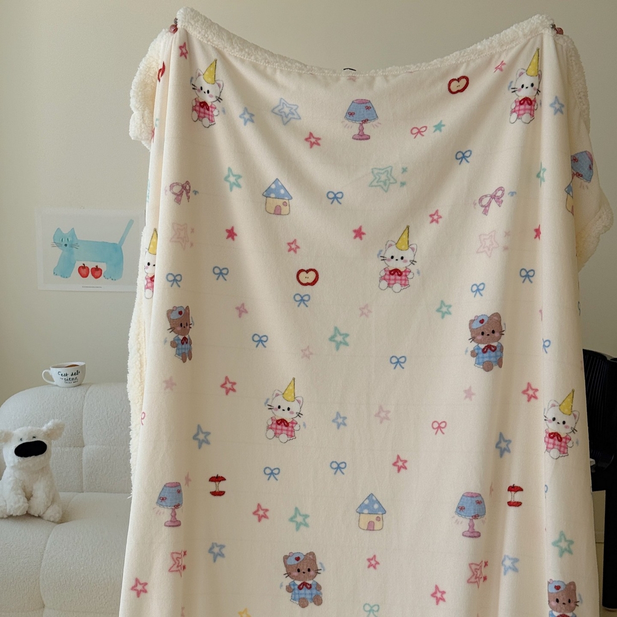 91家纺网 家纺一手货源 找家纺 顾里家纺 2025新款ins韩系少女牛奶羊羔绒盖毯毛毯 画板猫咪