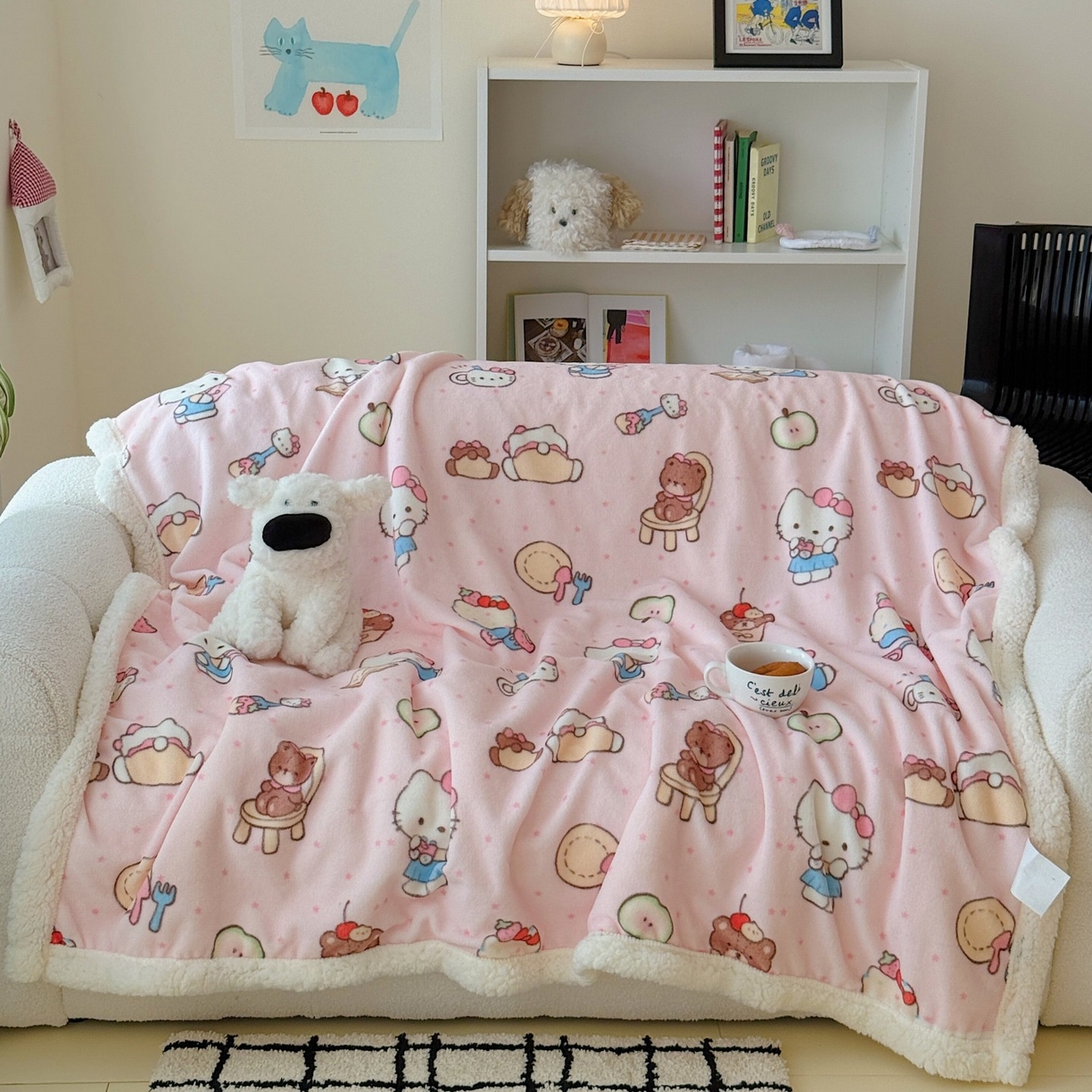 91家纺网 家纺一手货源 找家纺 顾里家纺 2025新款ins韩系少女牛奶羊羔绒盖毯毛毯 猫咪梦想