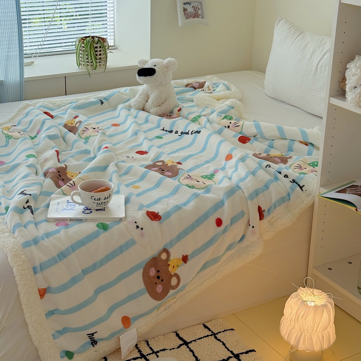 91家纺网 家纺一手货源 找家纺 顾里家纺 2025新款ins韩系少女牛奶羊羔绒盖毯毛毯 ins小动物