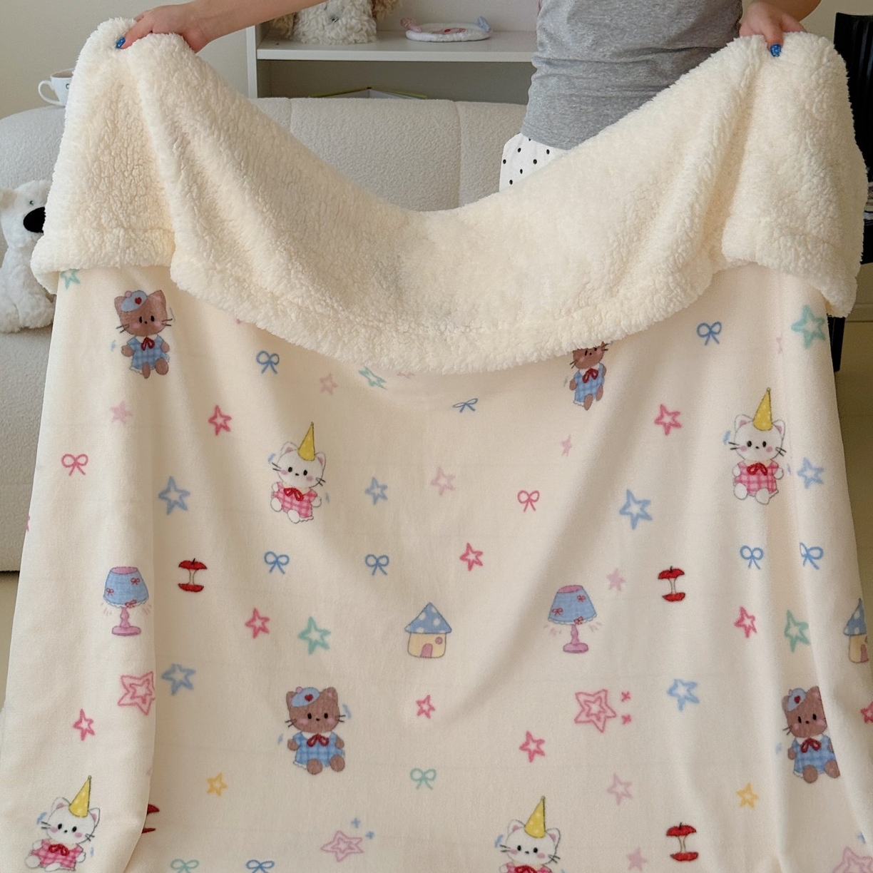 91家纺网 家纺一手货源 找家纺 顾里家纺 2025新款ins韩系少女牛奶羊羔绒盖毯毛毯 画板猫咪