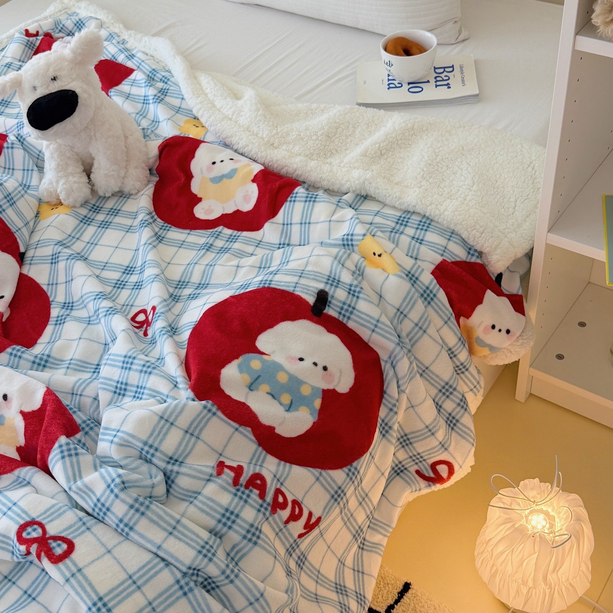 91家纺网 家纺一手货源 找家纺 顾里家纺 2025新款ins韩系少女牛奶羊羔绒盖毯毛毯 苹果狗狗