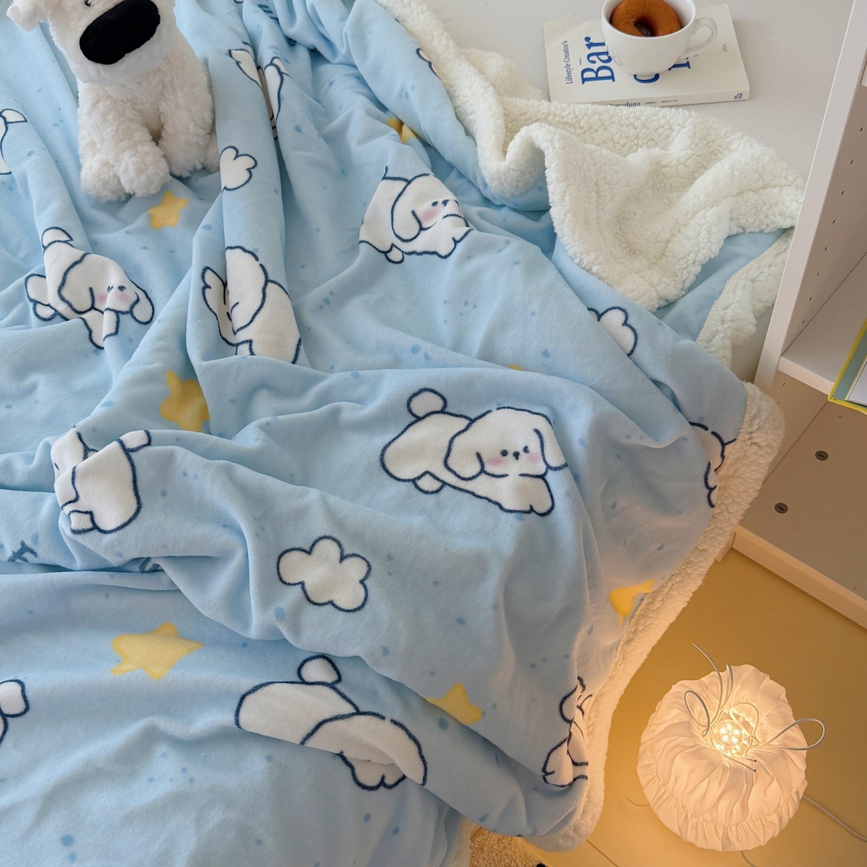 91家纺网 家纺一手货源 找家纺 顾里家纺 2025新款ins韩系少女牛奶羊羔绒盖毯毛毯 云朵小狗