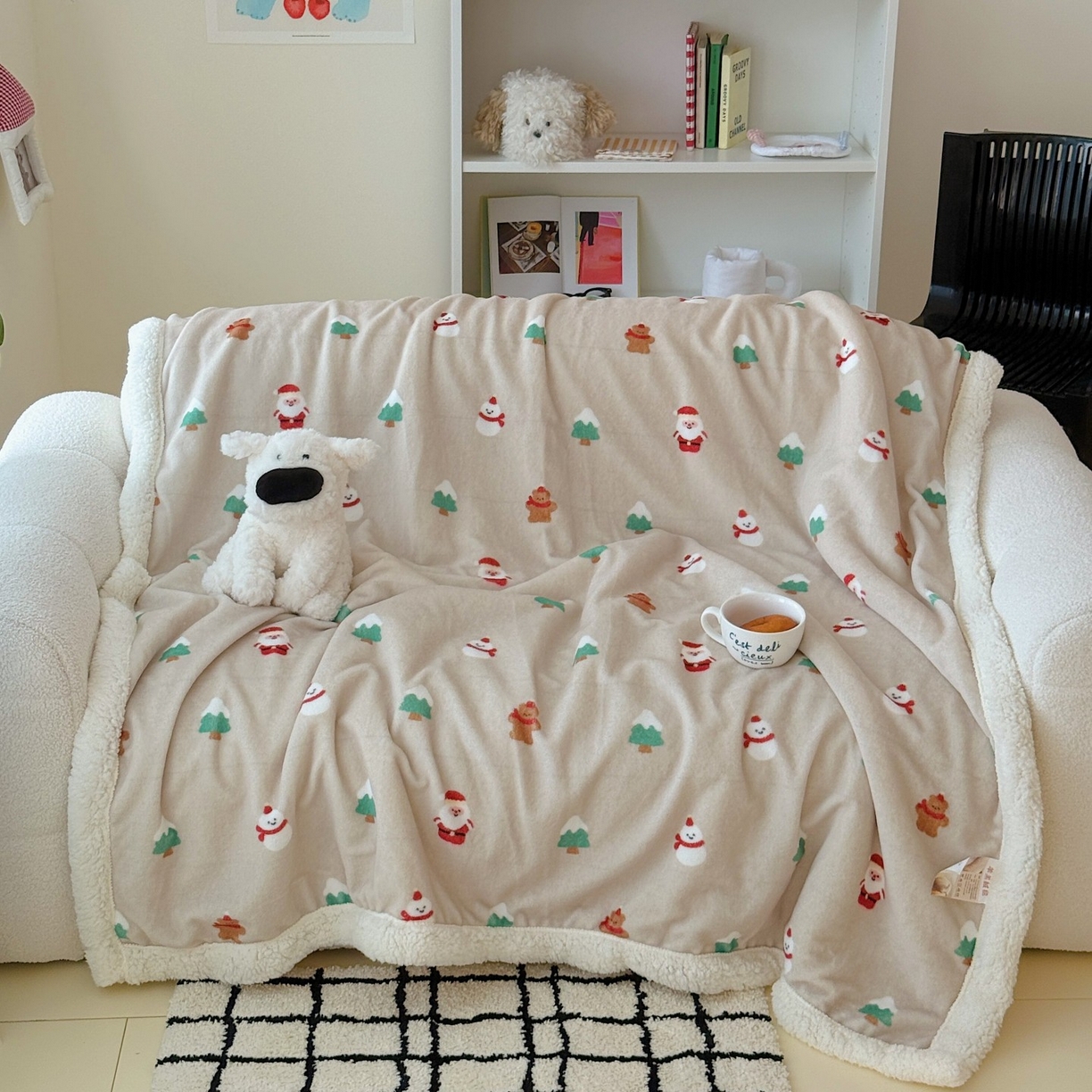 91家纺网 家纺一手货源 找家纺 顾里家纺 2025新款ins韩系少女牛奶羊羔绒盖毯毛毯 圣诞气息