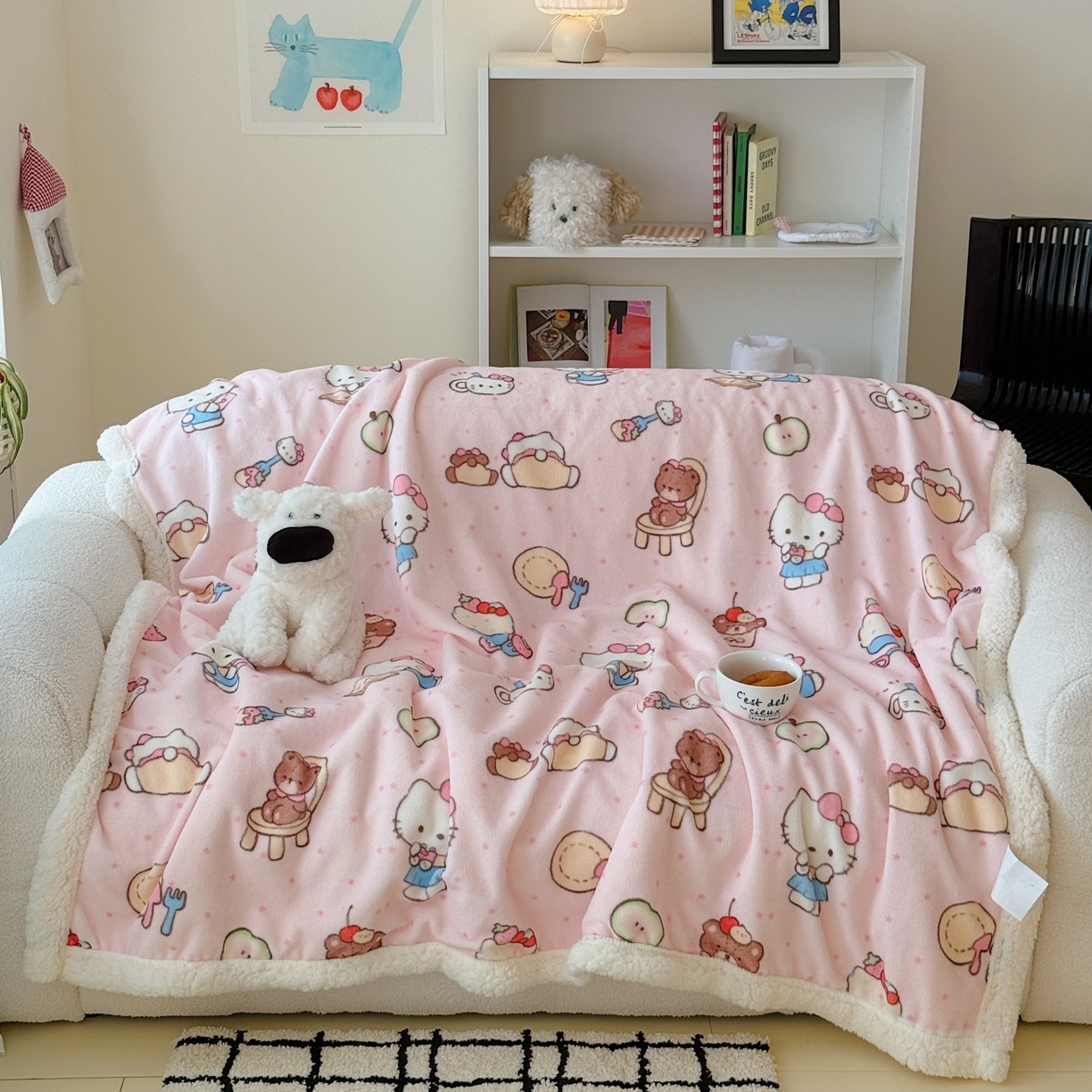 91家纺网 家纺一手货源 找家纺 顾里家纺 2025新款ins韩系少女牛奶羊羔绒盖毯毛毯 猫咪梦想