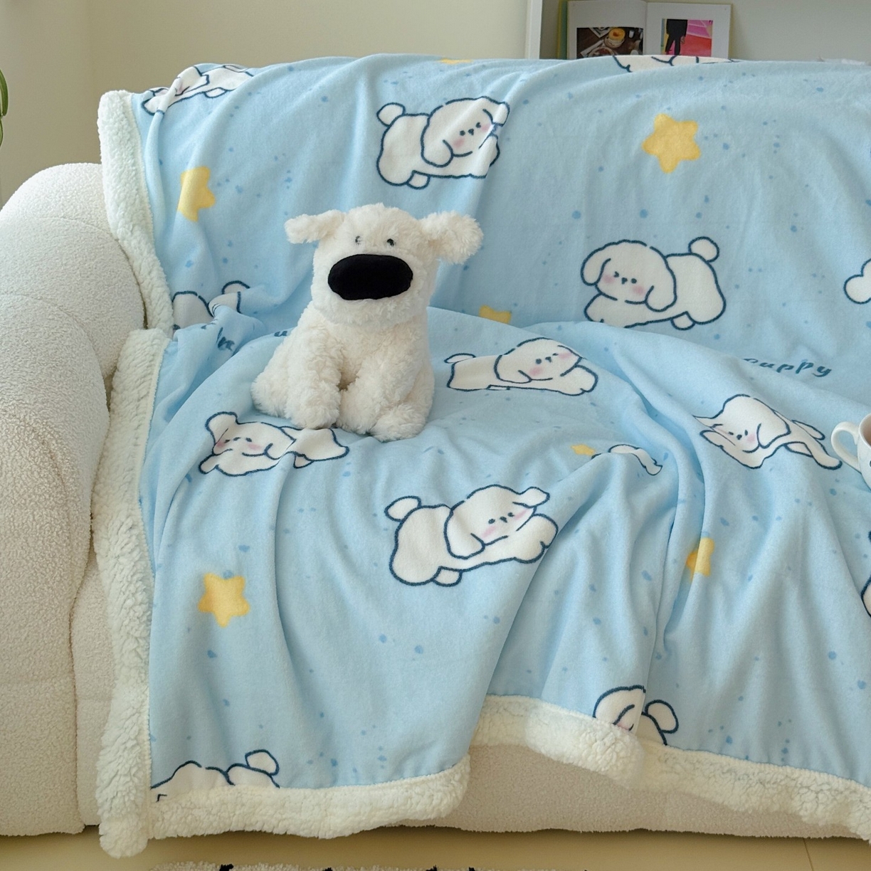 91家纺网 家纺一手货源 找家纺 顾里家纺 2025新款ins韩系少女牛奶羊羔绒盖毯毛毯 云朵小狗