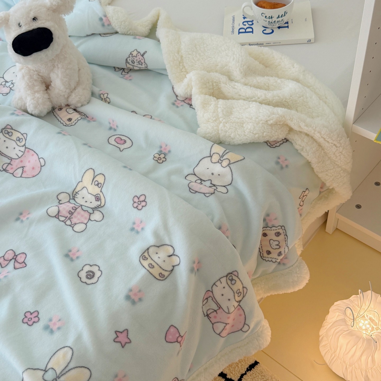 91家纺网 家纺一手货源 找家纺 顾里家纺 2025新款ins韩系少女牛奶羊羔绒盖毯毛毯 碎花甜兔