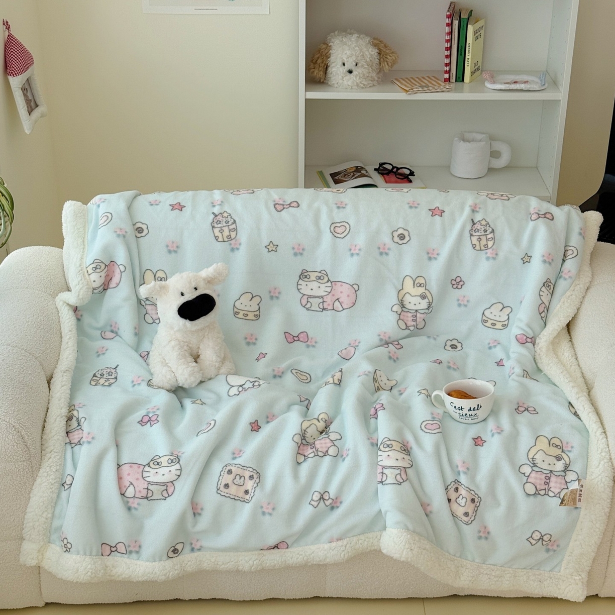 91家纺网 家纺一手货源 找家纺 顾里家纺 2025新款ins韩系少女牛奶羊羔绒盖毯毛毯 碎花甜兔