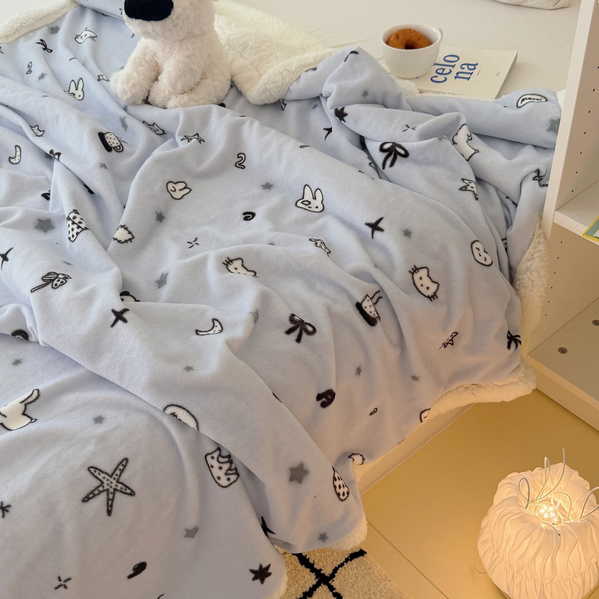 91家纺网 家纺一手货源 找家纺 顾里家纺 2025新款ins韩系少女牛奶羊羔绒盖毯毛毯 线条动物