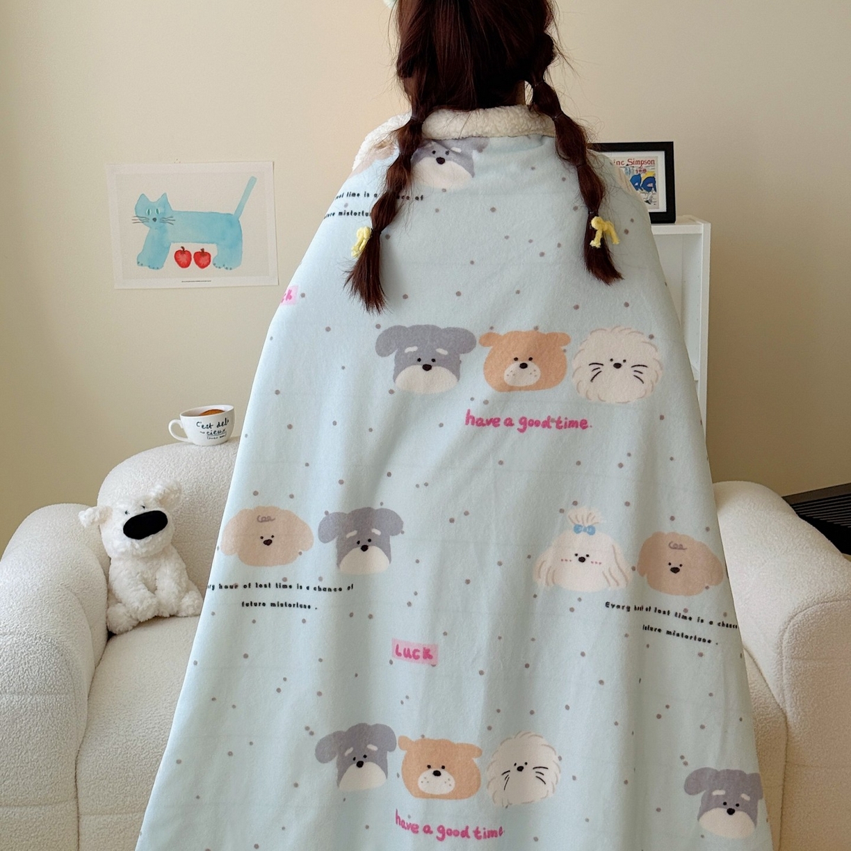 91家纺网 家纺一手货源 找家纺 顾里家纺 2025新款ins韩系少女牛奶羊羔绒盖毯毛毯 ins狗狗